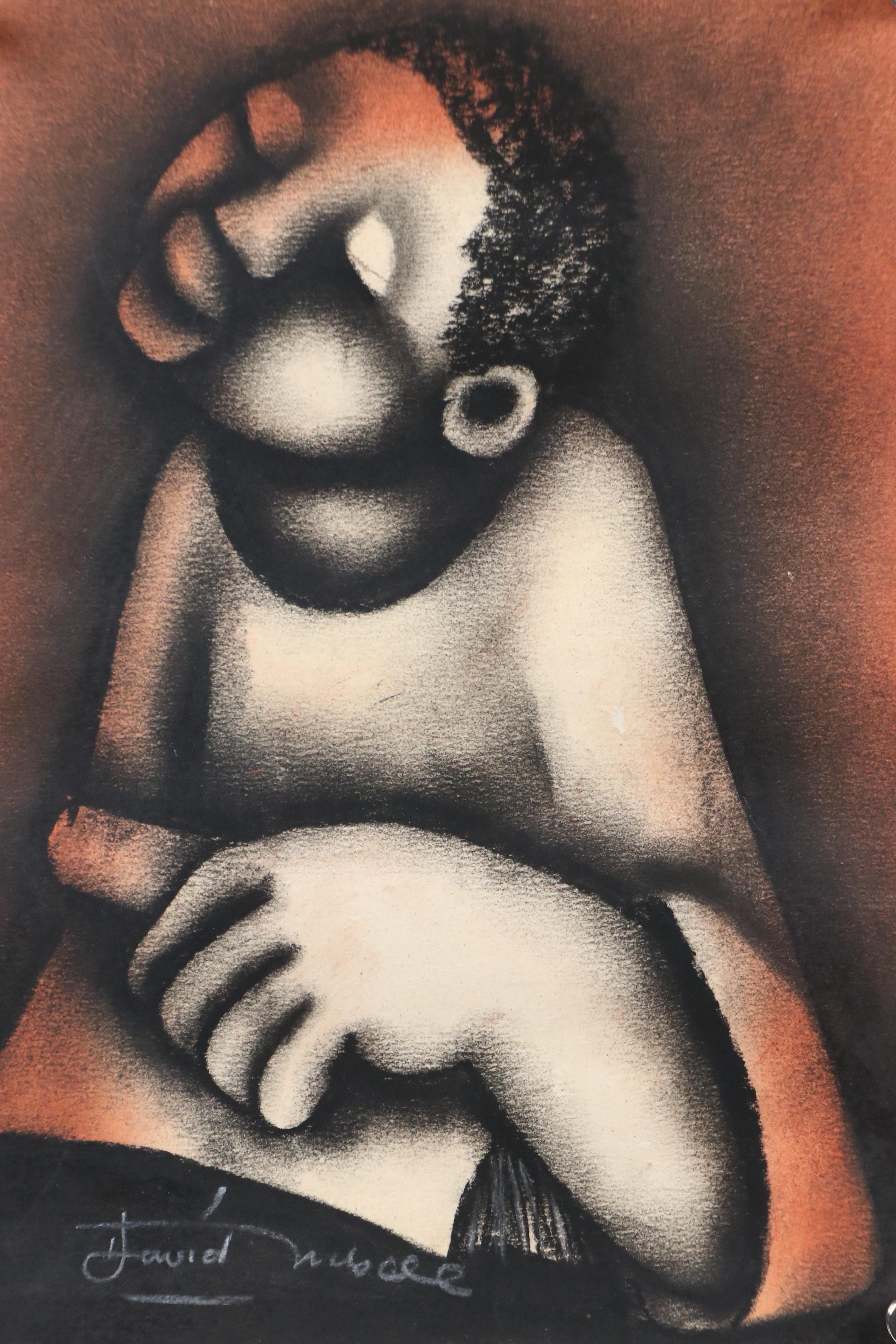 David Mbele Stylized Oil Pastel Portrait of Boy with Paper