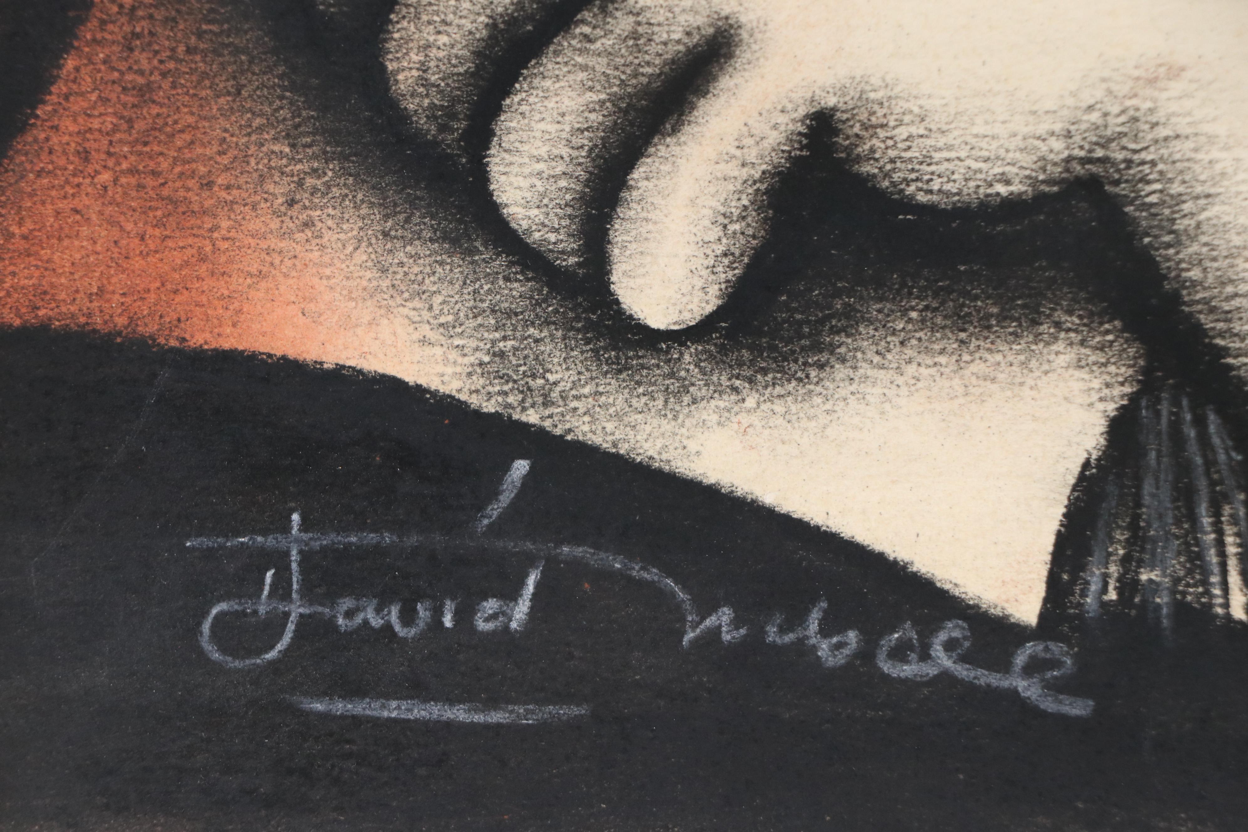 David Mbele Stylized Oil Pastel Portrait of Boy with Paper