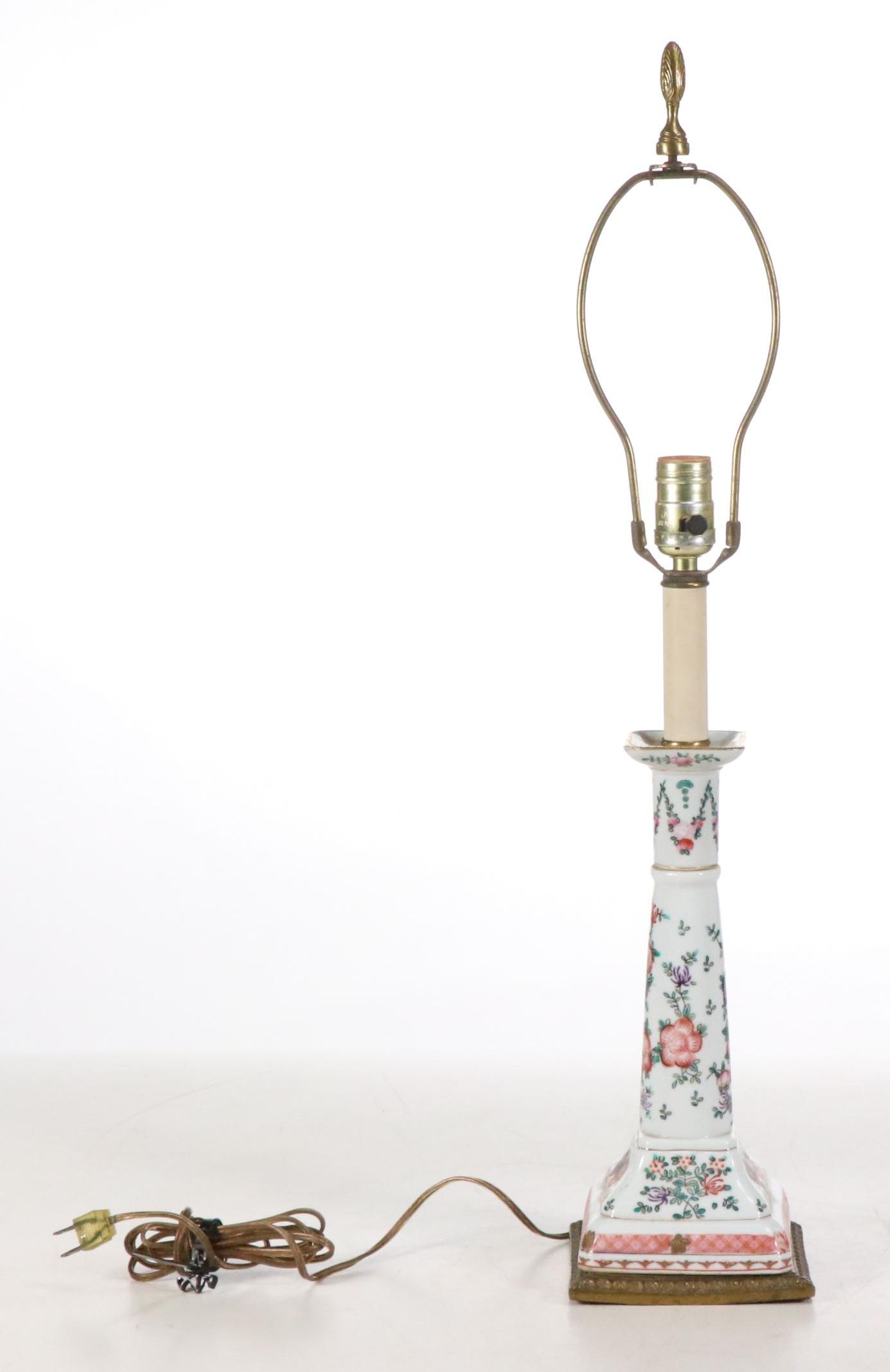Floral Gilt Porcelain Candlestick Table Lamp