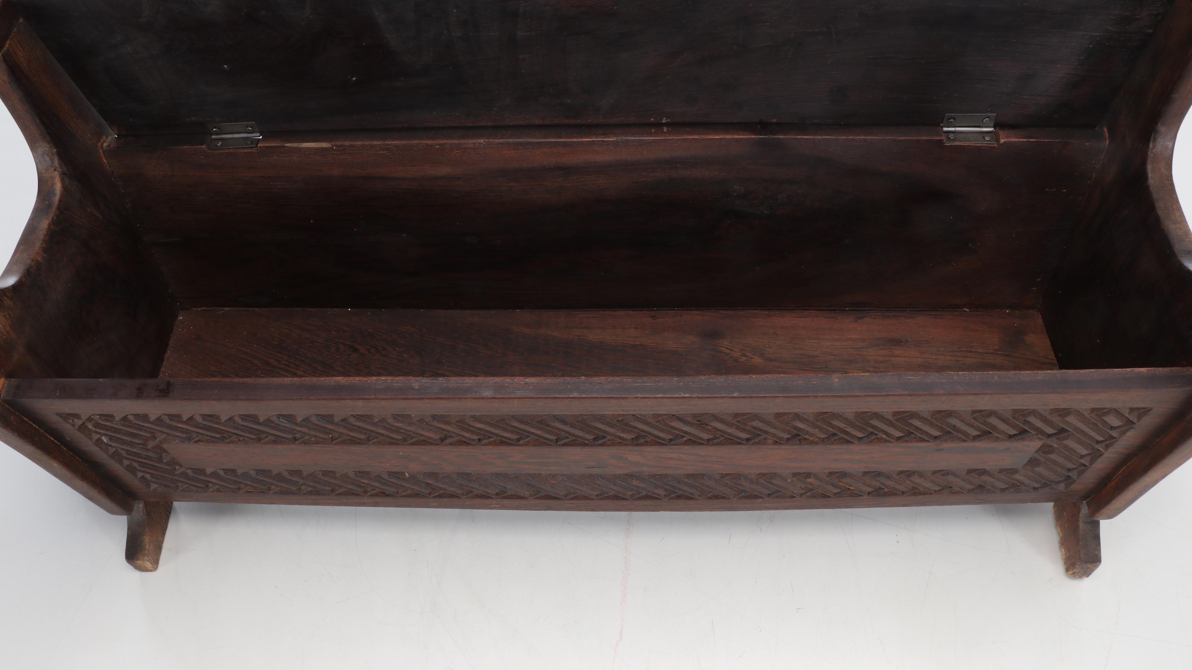 European Carved Oak Window Bench with Underseat Storage