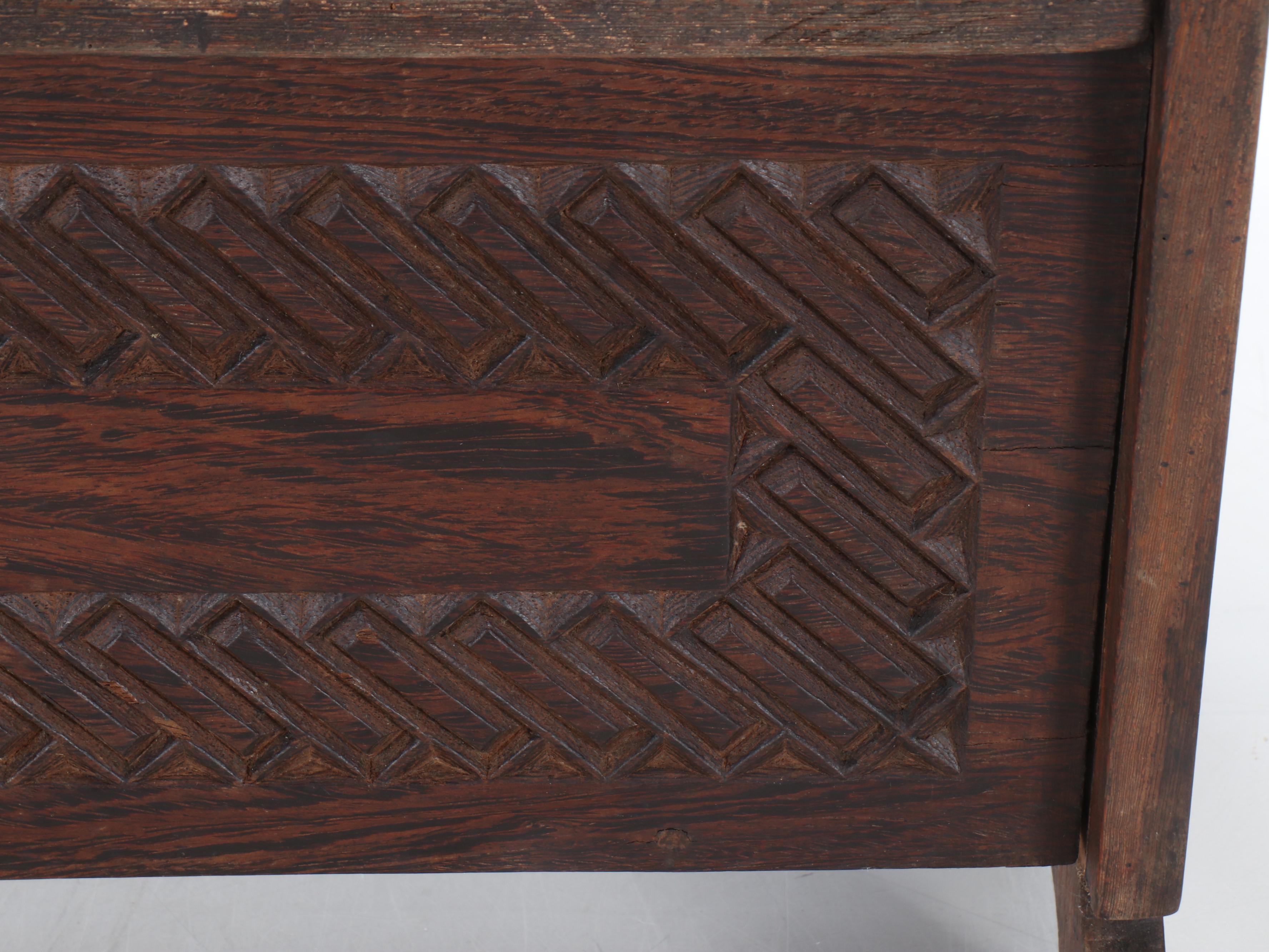 European Carved Oak Window Bench with Underseat Storage