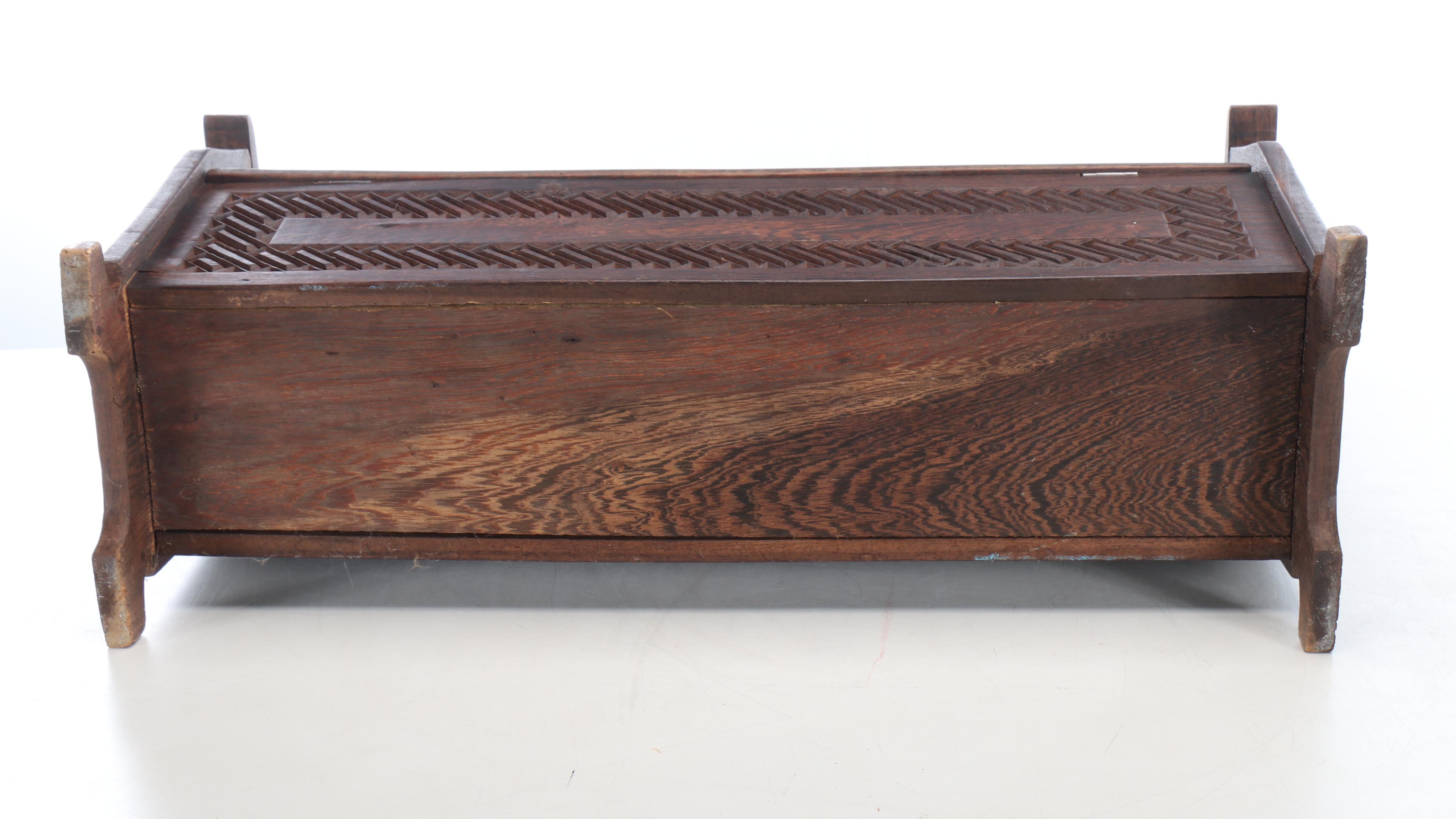 European Carved Oak Window Bench with Underseat Storage