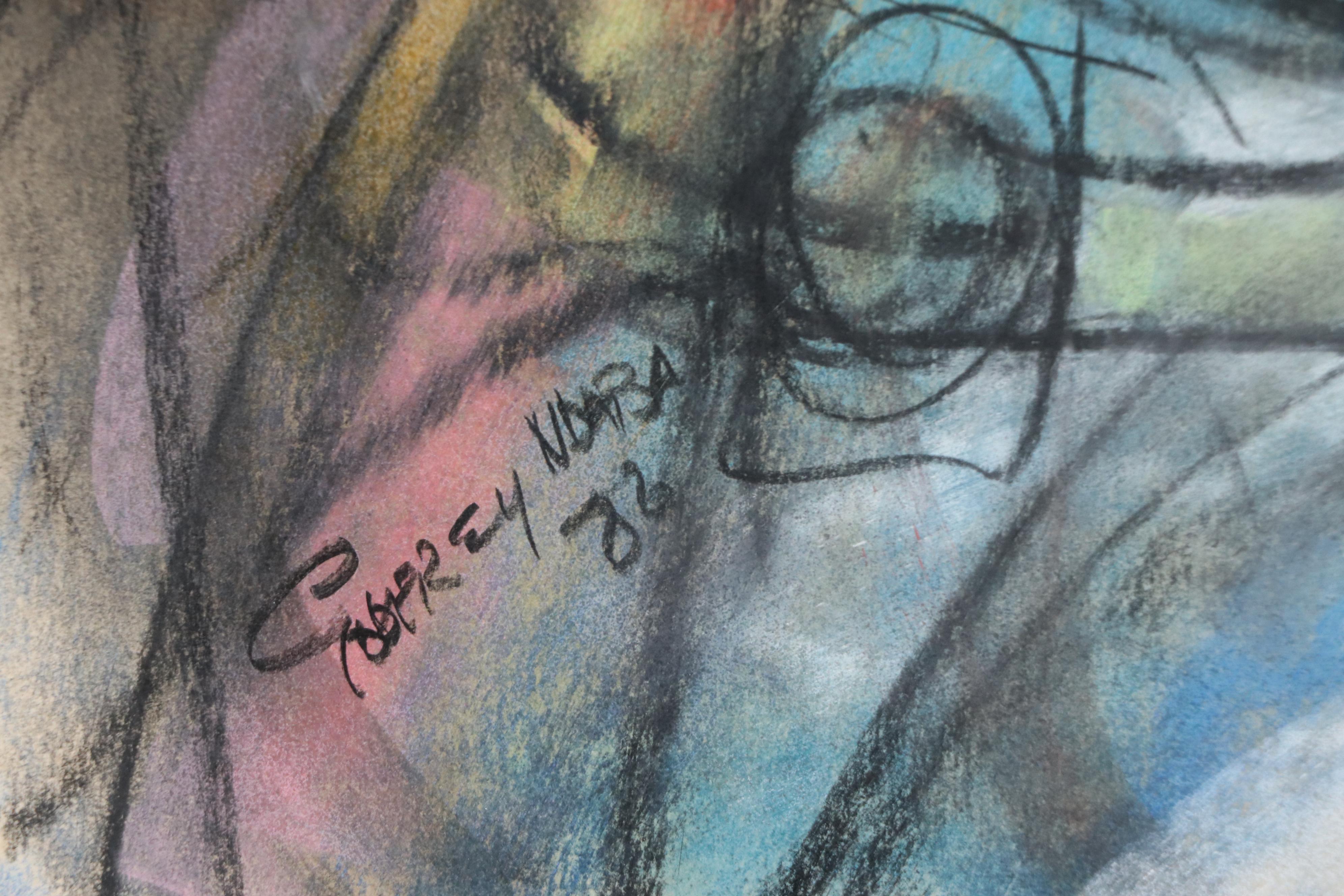 Godfrey Ndaba Stylized Oil Pastel Drawing of Miners, 1982