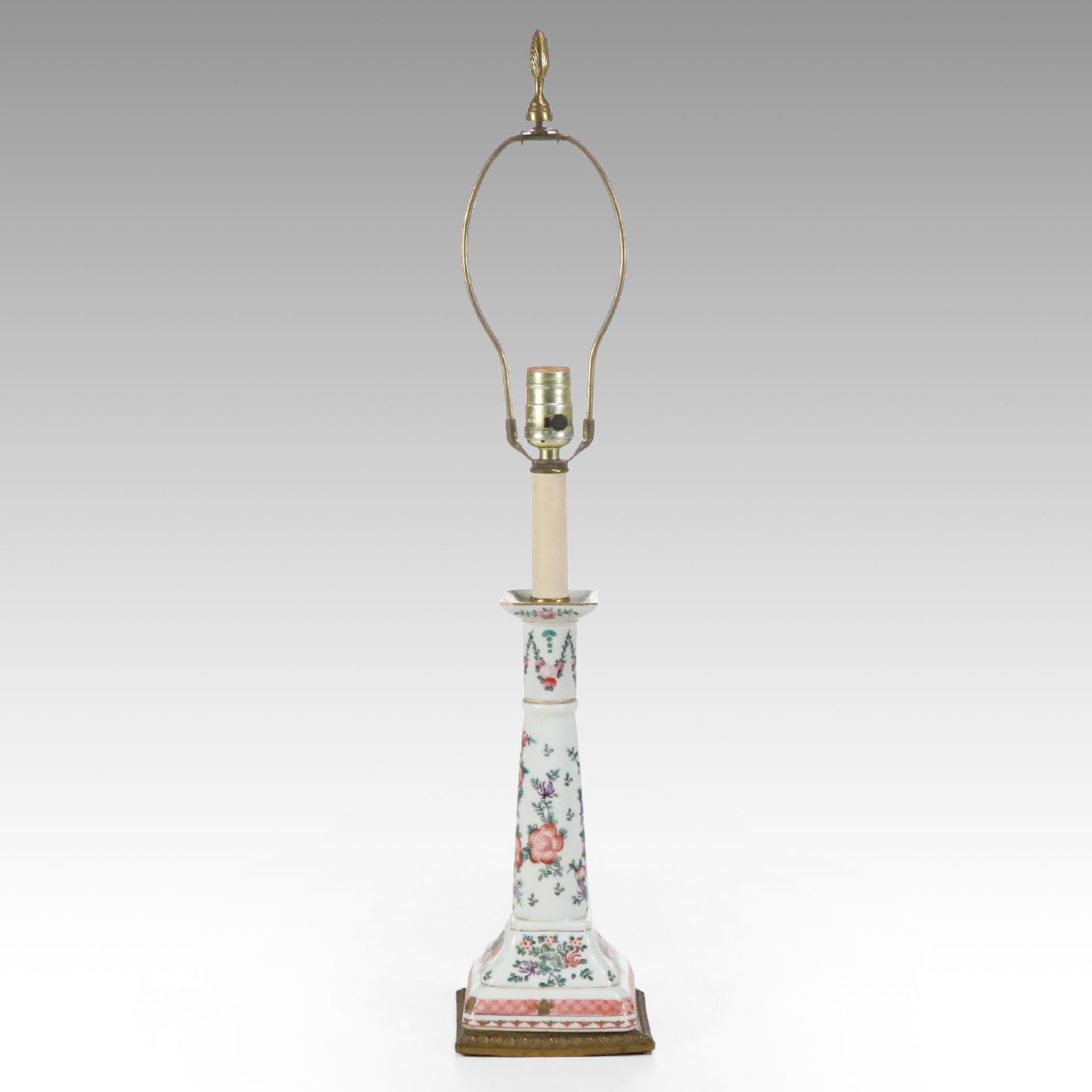 Floral Gilt Porcelain Candlestick Table Lamp