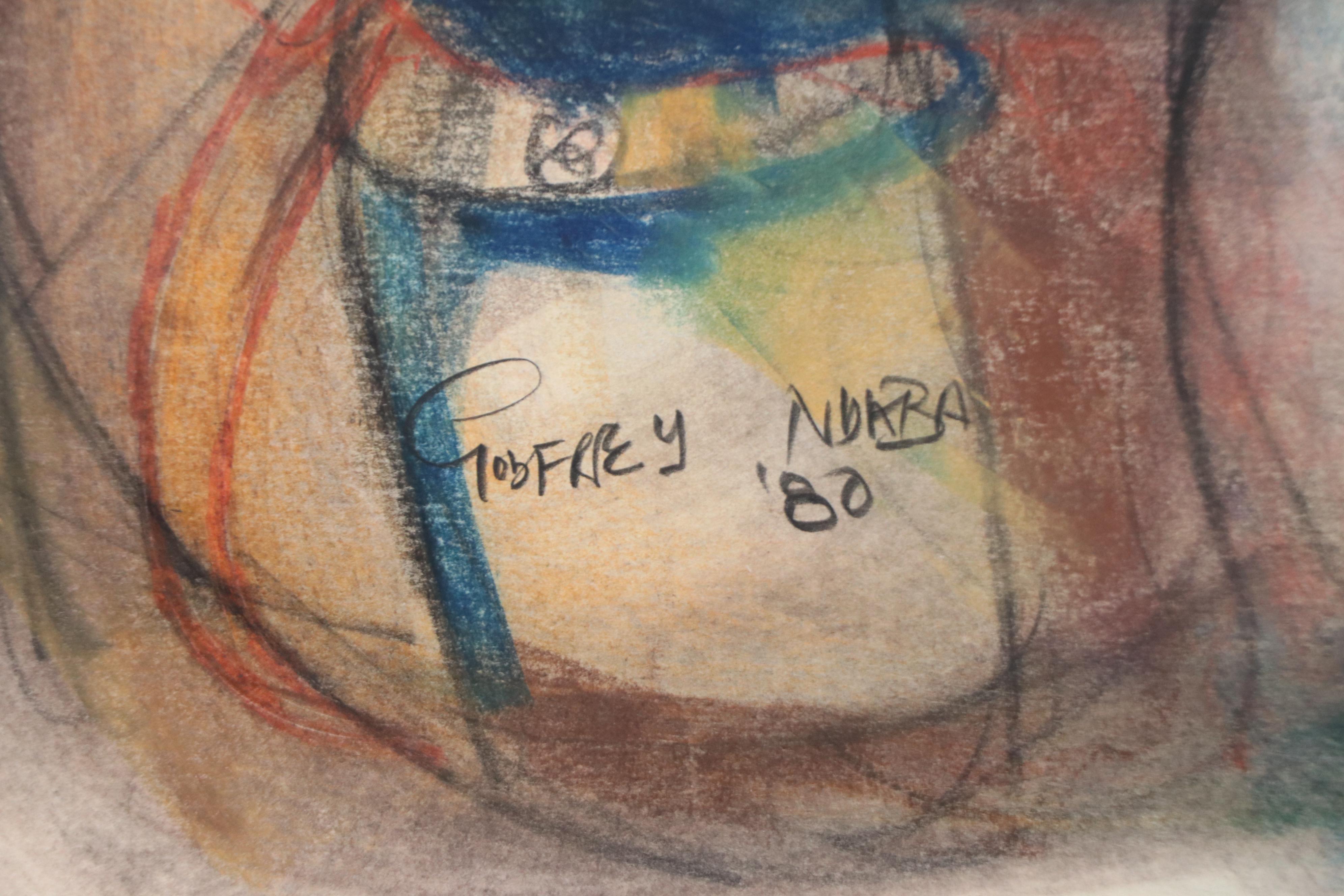 Godfrey Ndaba Oil Pastel Drawing of Mother and Father with Child, 1980