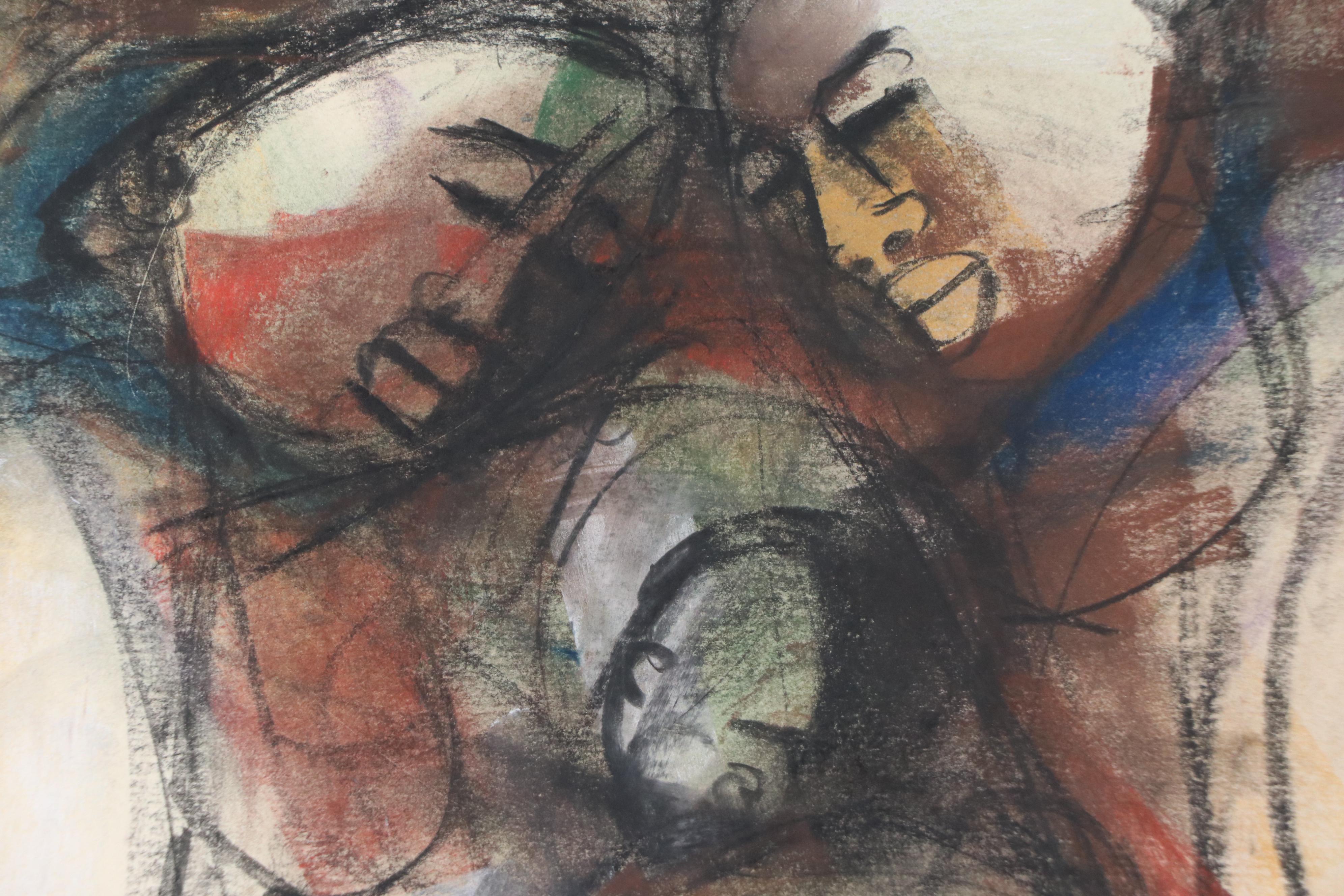 Godfrey Ndaba Oil Pastel Drawing of Mother and Father with Child, 1980