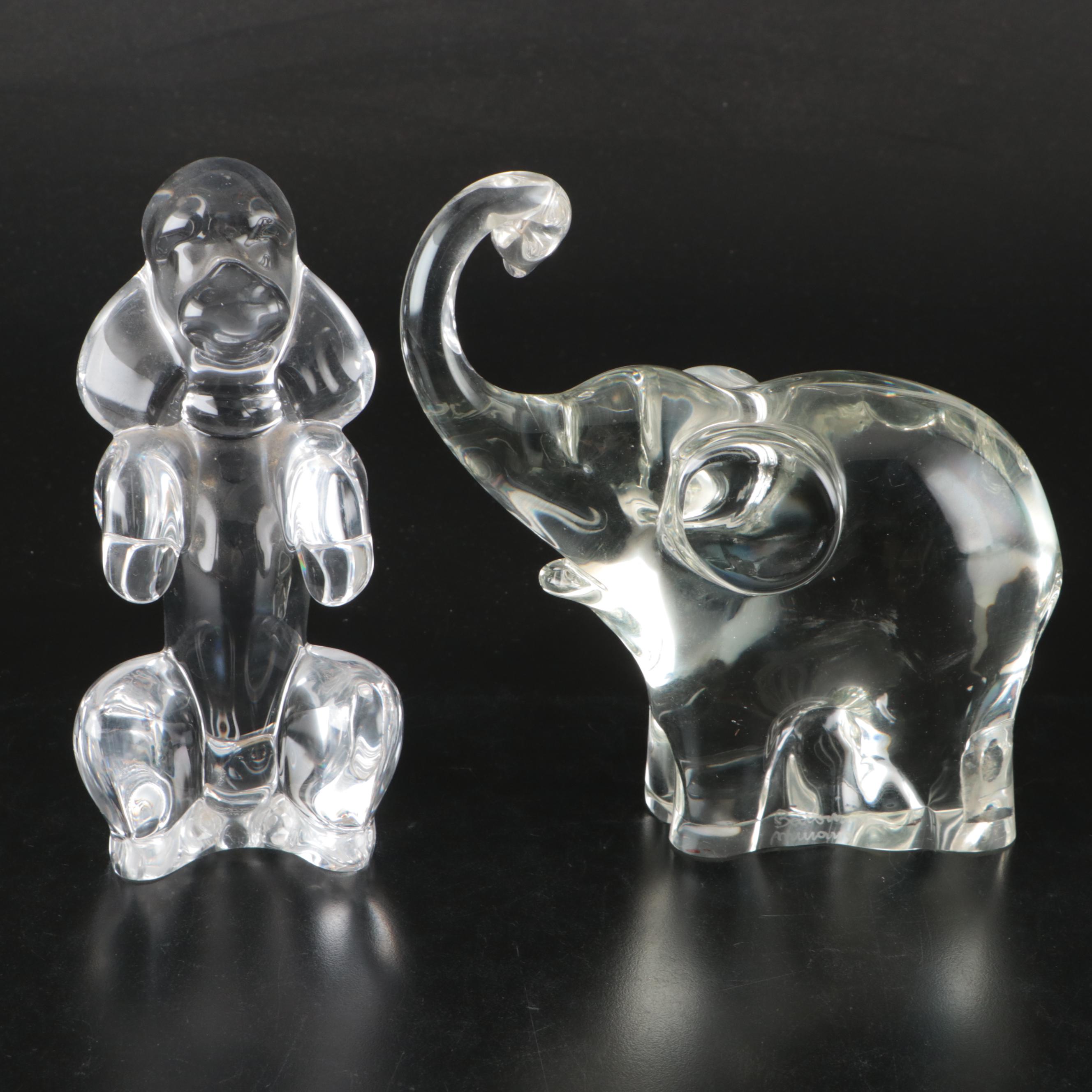Murano Crystal Elephant and Serreb Crystal Seated Poodle