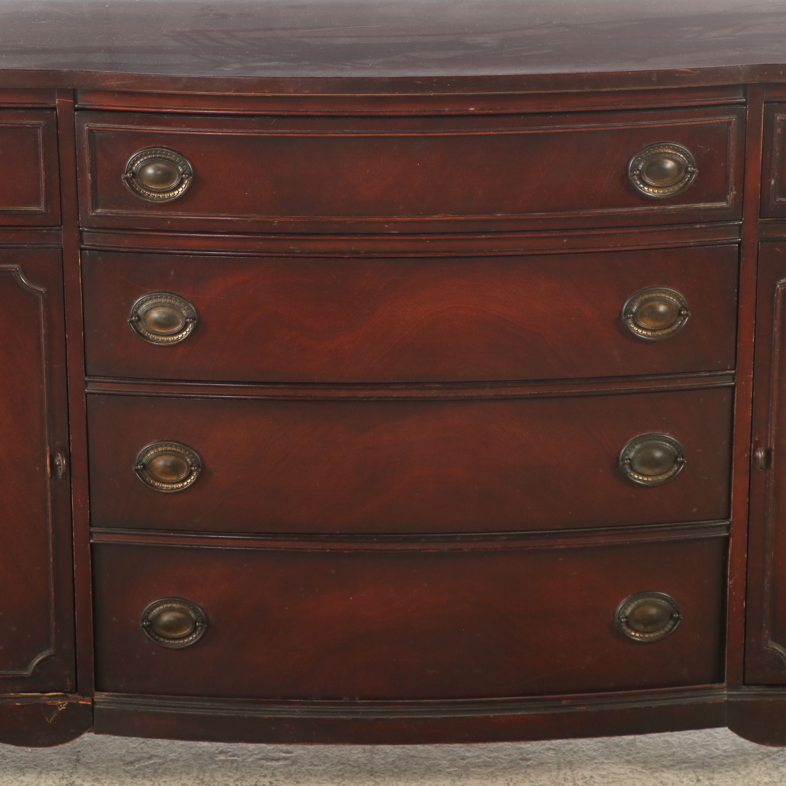 Duncan Phyfe Style Mahogany Bow-Front Buffet, Mid-20th Century