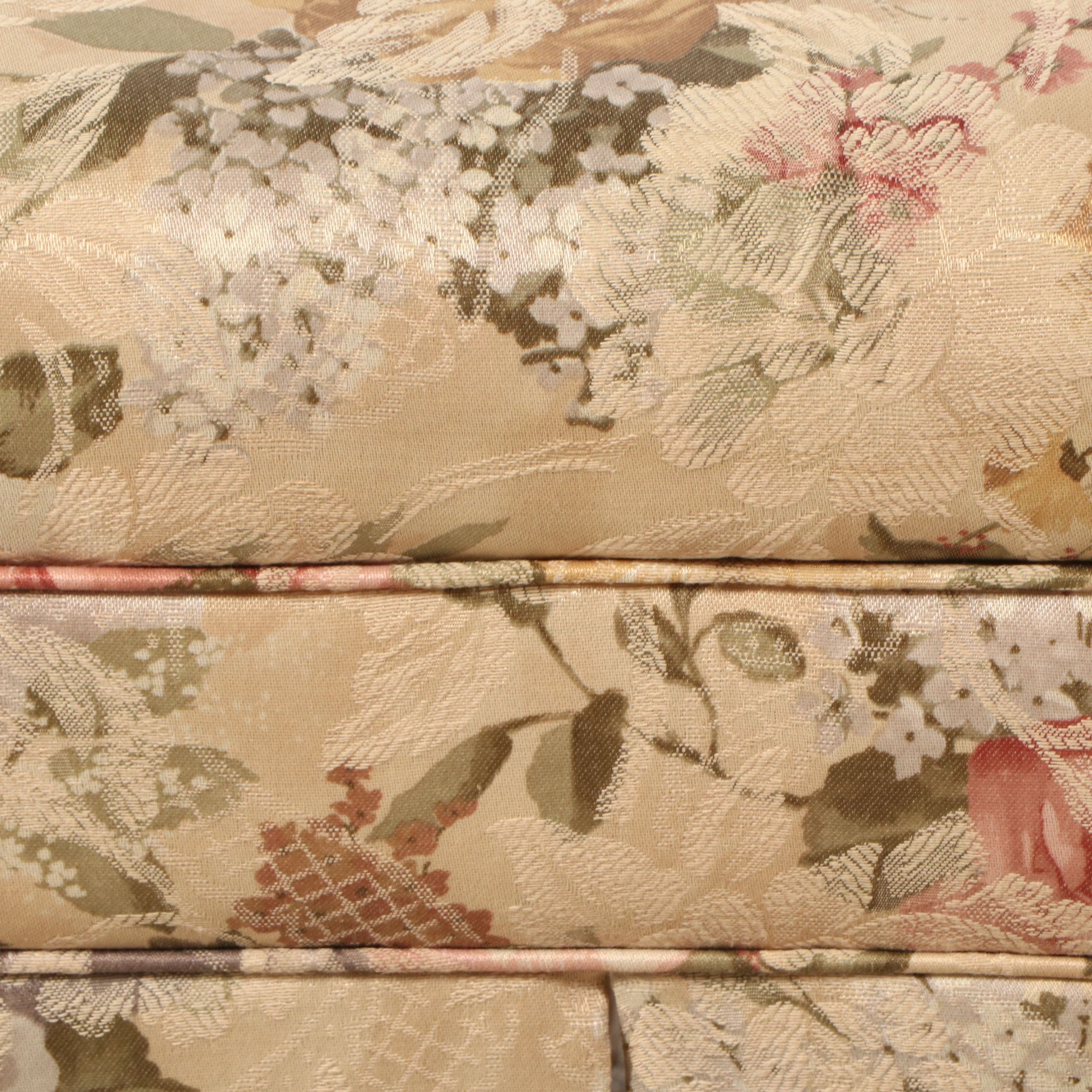 Floral Upholstered Rolled Arm Bench