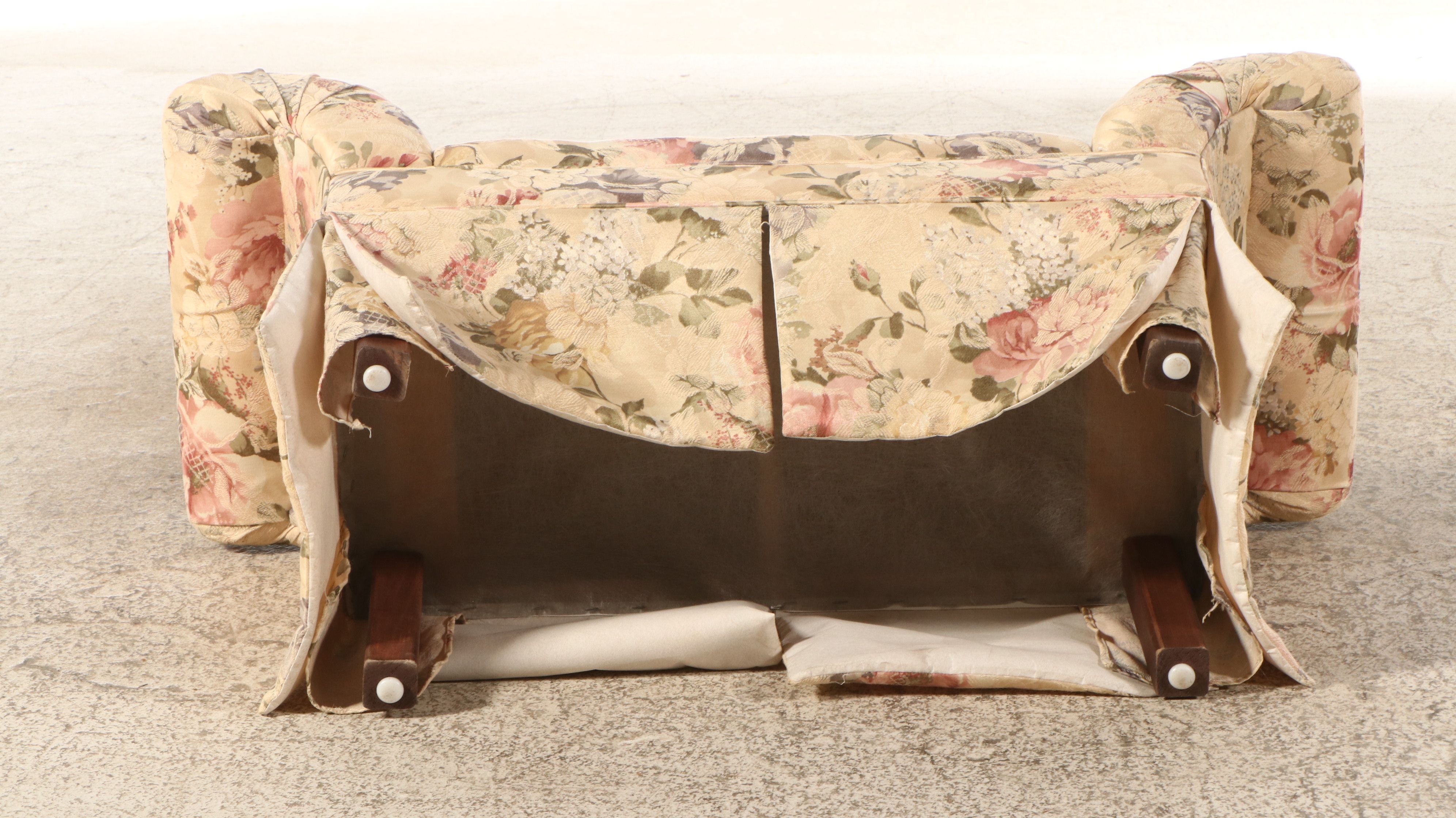 Floral Upholstered Rolled Arm Bench