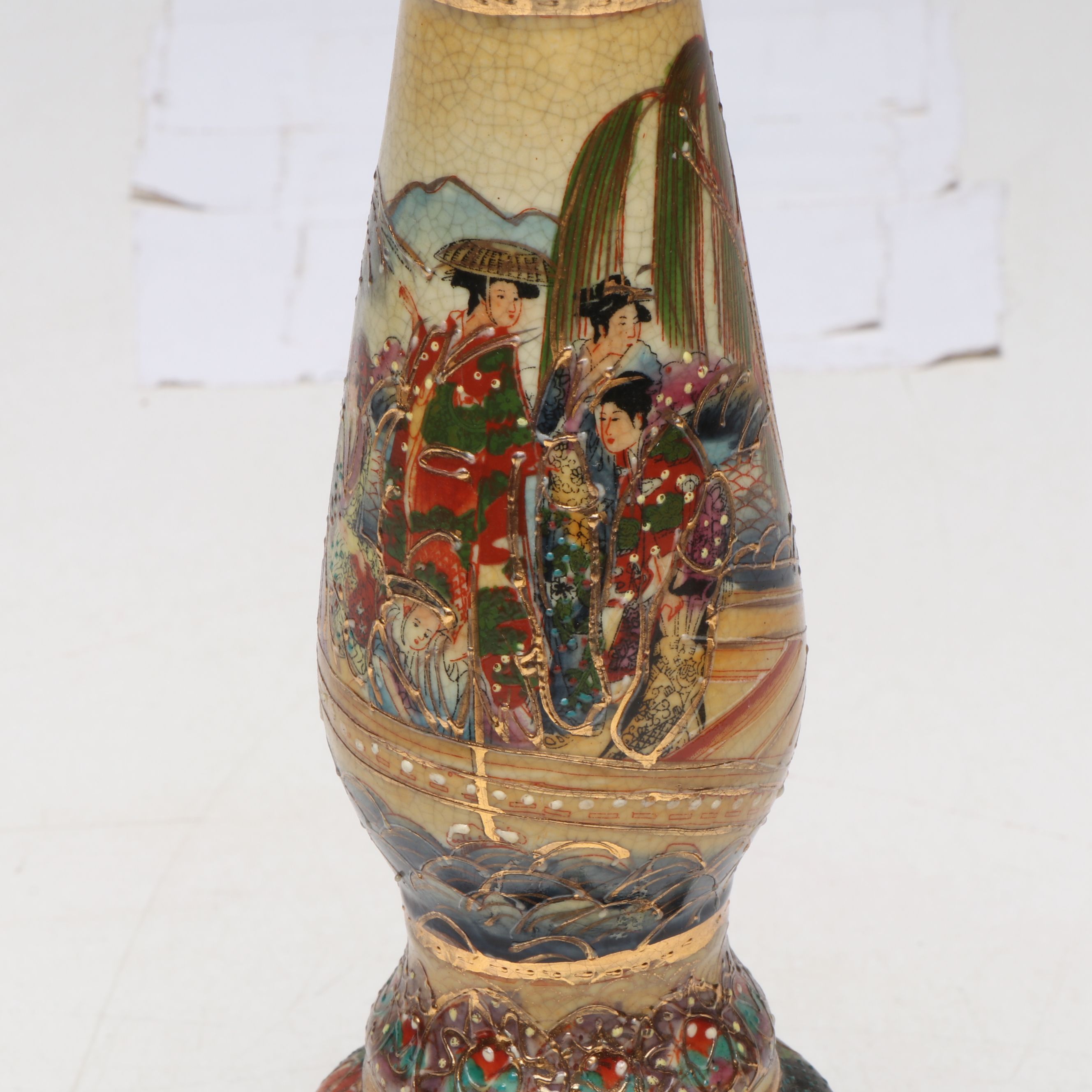 Chinese Satsuma Style Gilt Ceramic Candlesticks and Vase