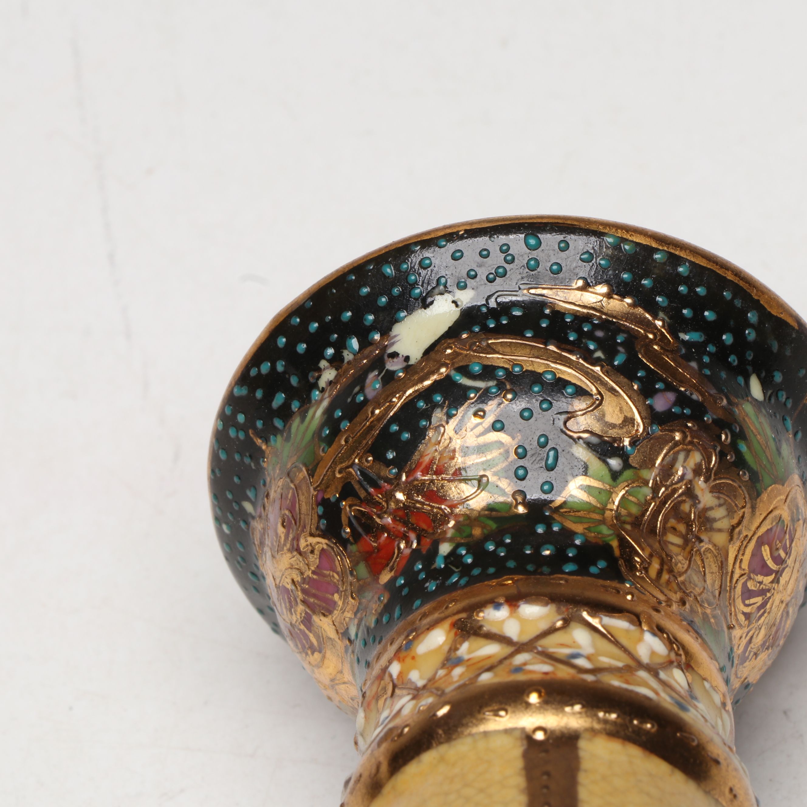 Chinese Satsuma Style Gilt Ceramic Candlesticks and Vase