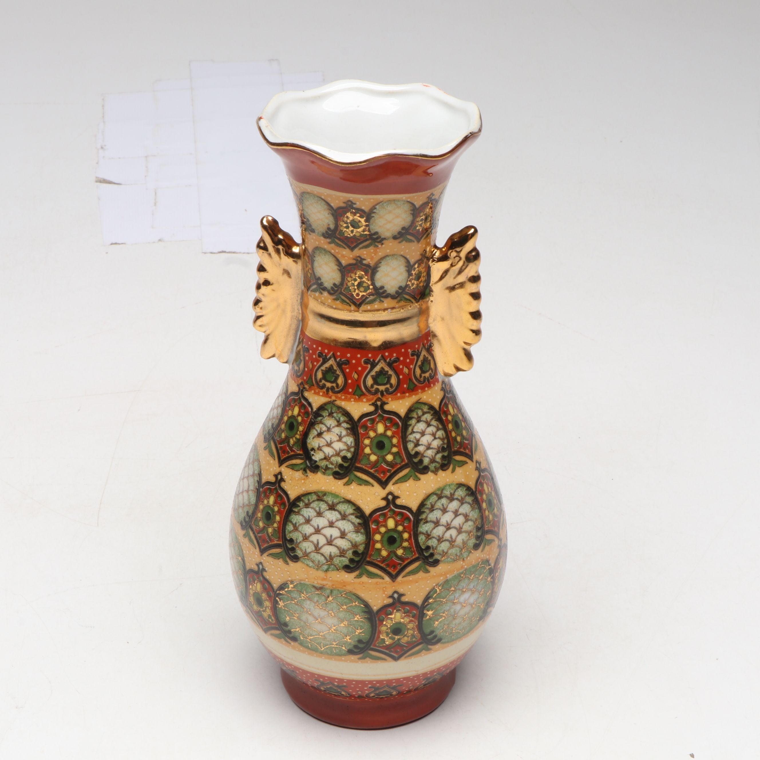 Chinese Satsuma Style Gilt Ceramic Candlesticks and Vase