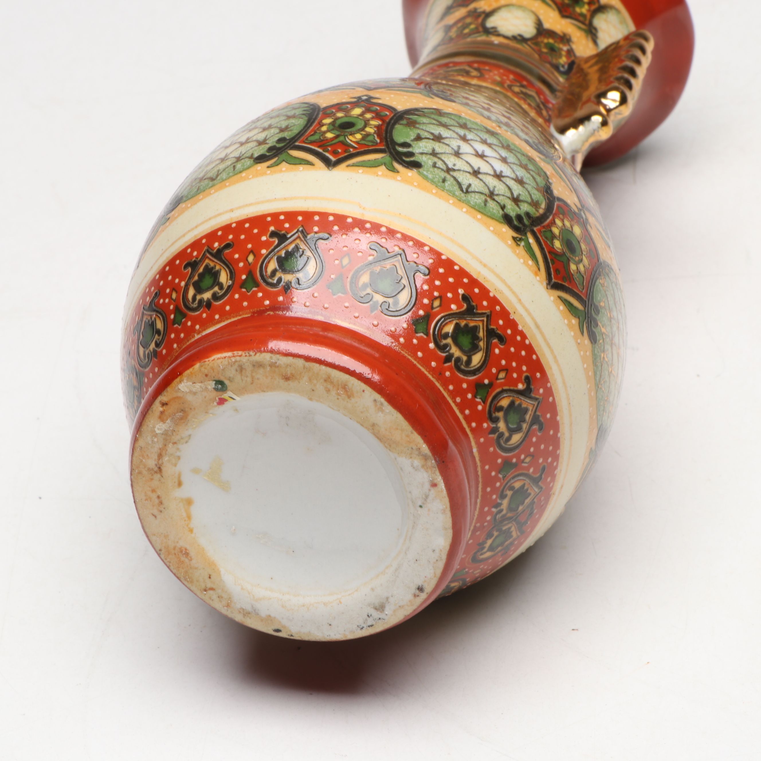 Chinese Satsuma Style Gilt Ceramic Candlesticks and Vase