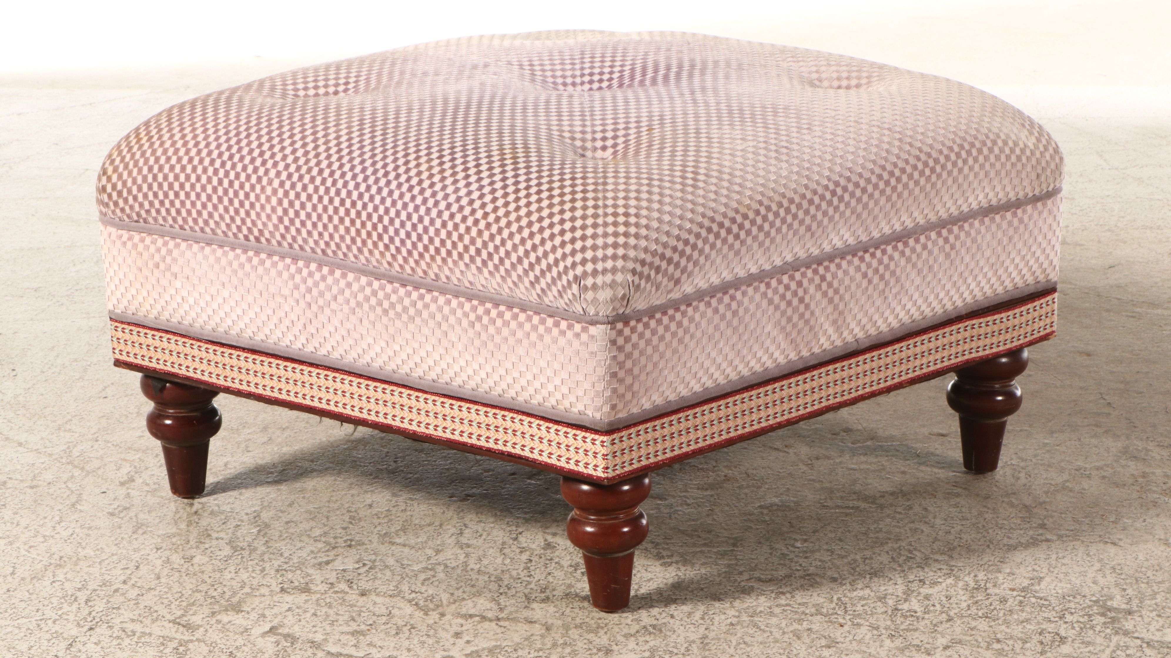 Ralph Lauren Button-Tufted Checkered Velvet Ottoman