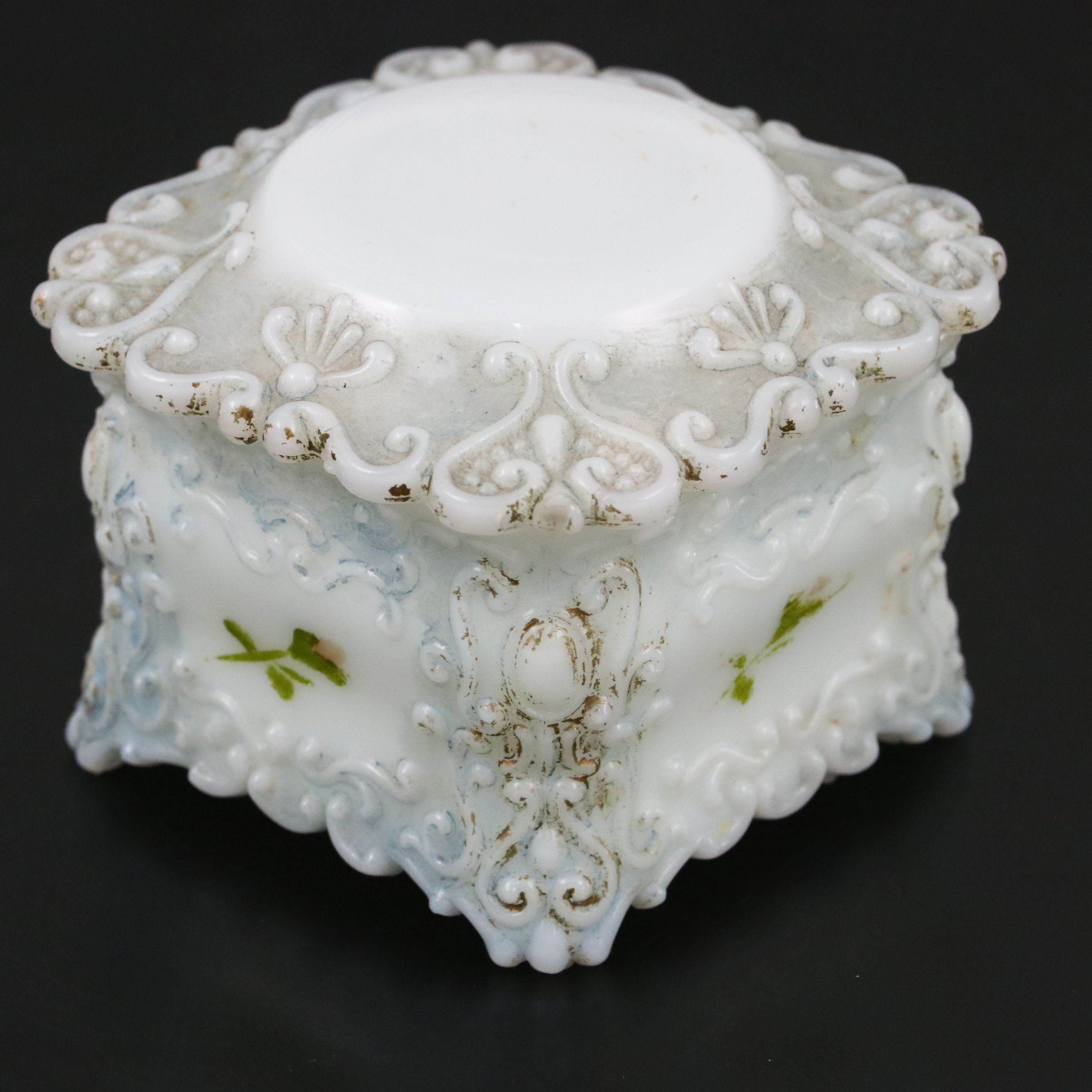 Rococo Style Milk Glass Decorative Boxes