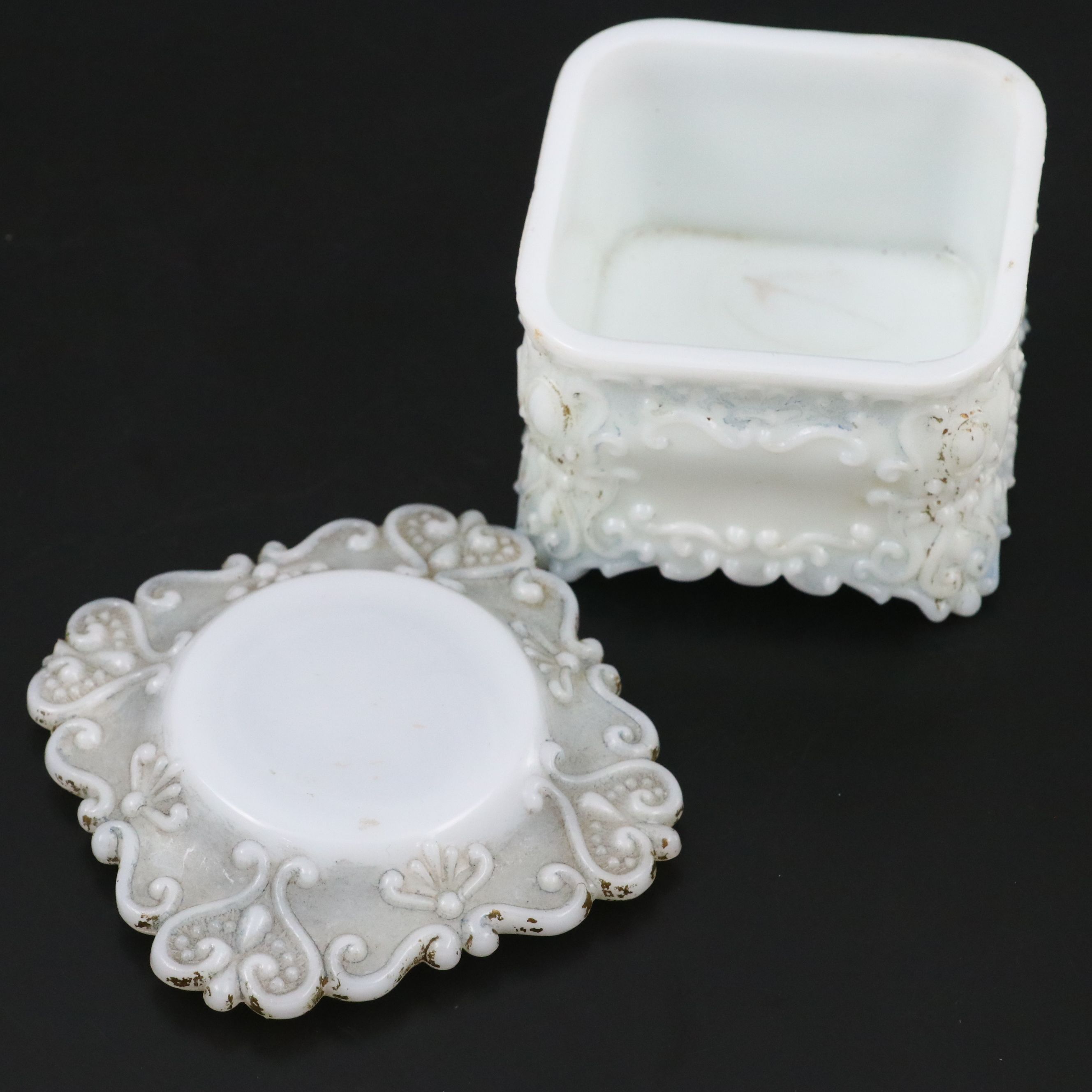 Rococo Style Milk Glass Decorative Boxes
