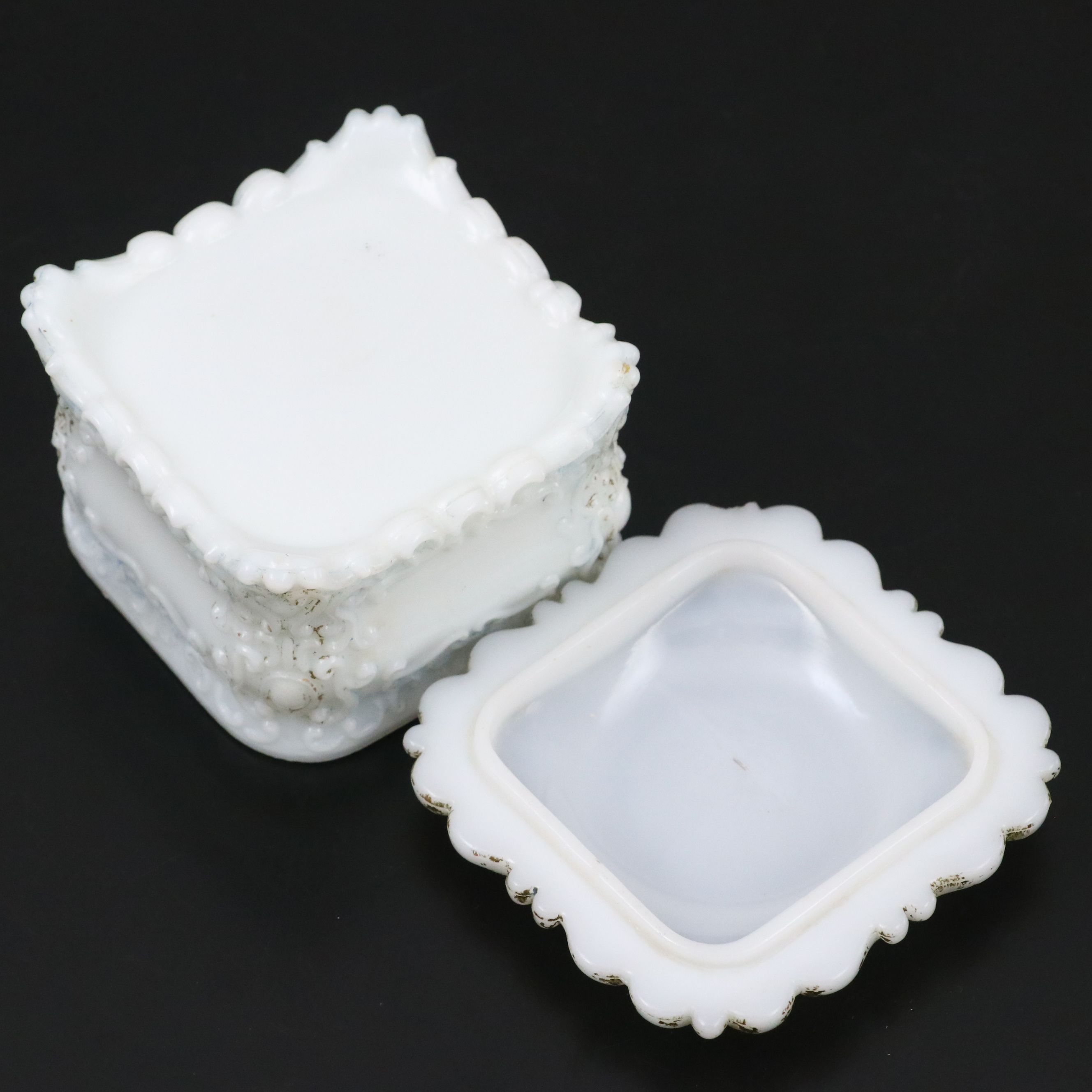 Rococo Style Milk Glass Decorative Boxes