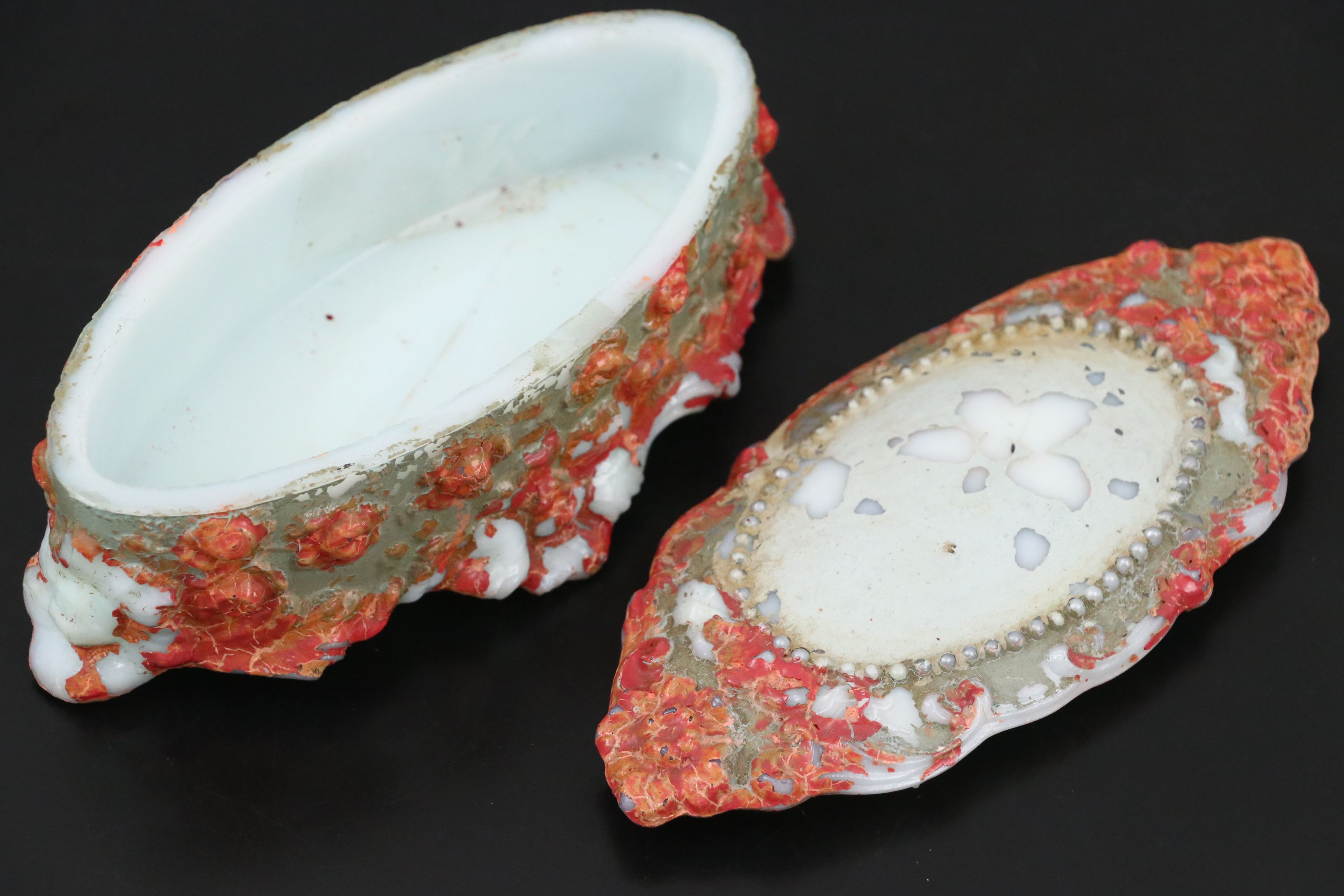 Rococo Style Milk Glass Decorative Boxes