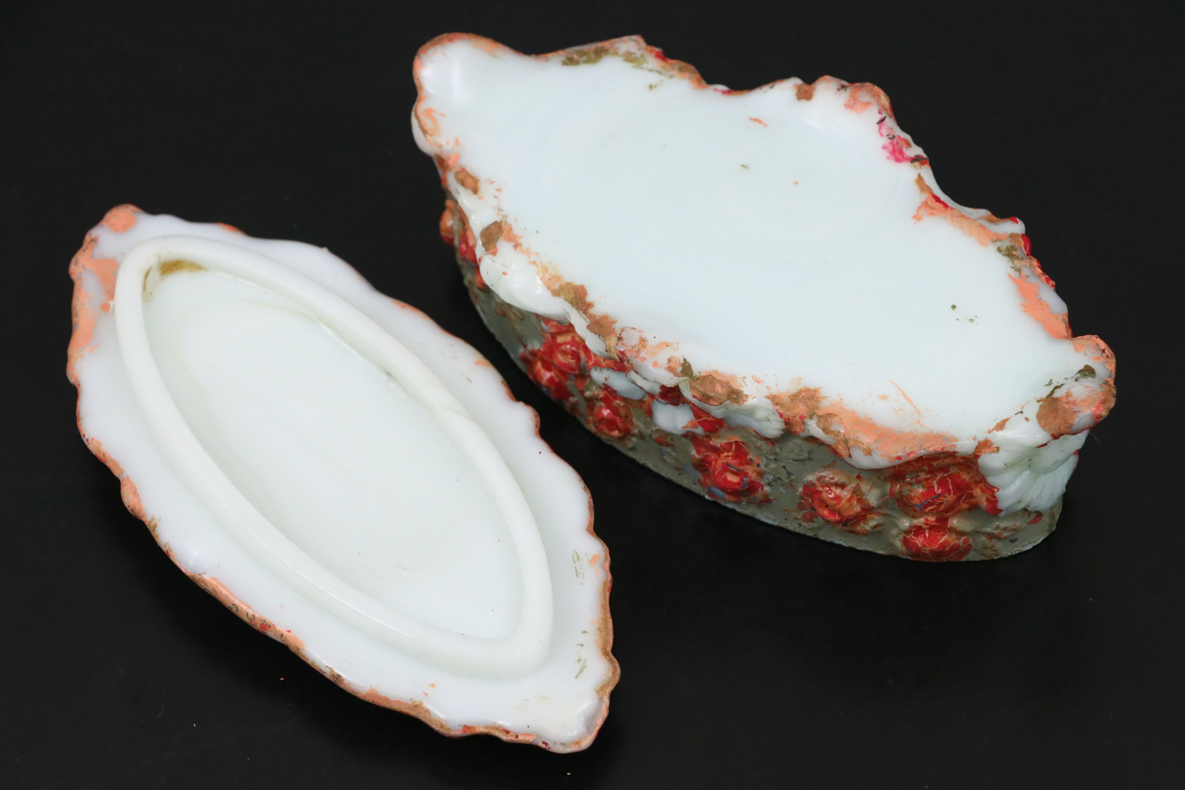 Rococo Style Milk Glass Decorative Boxes
