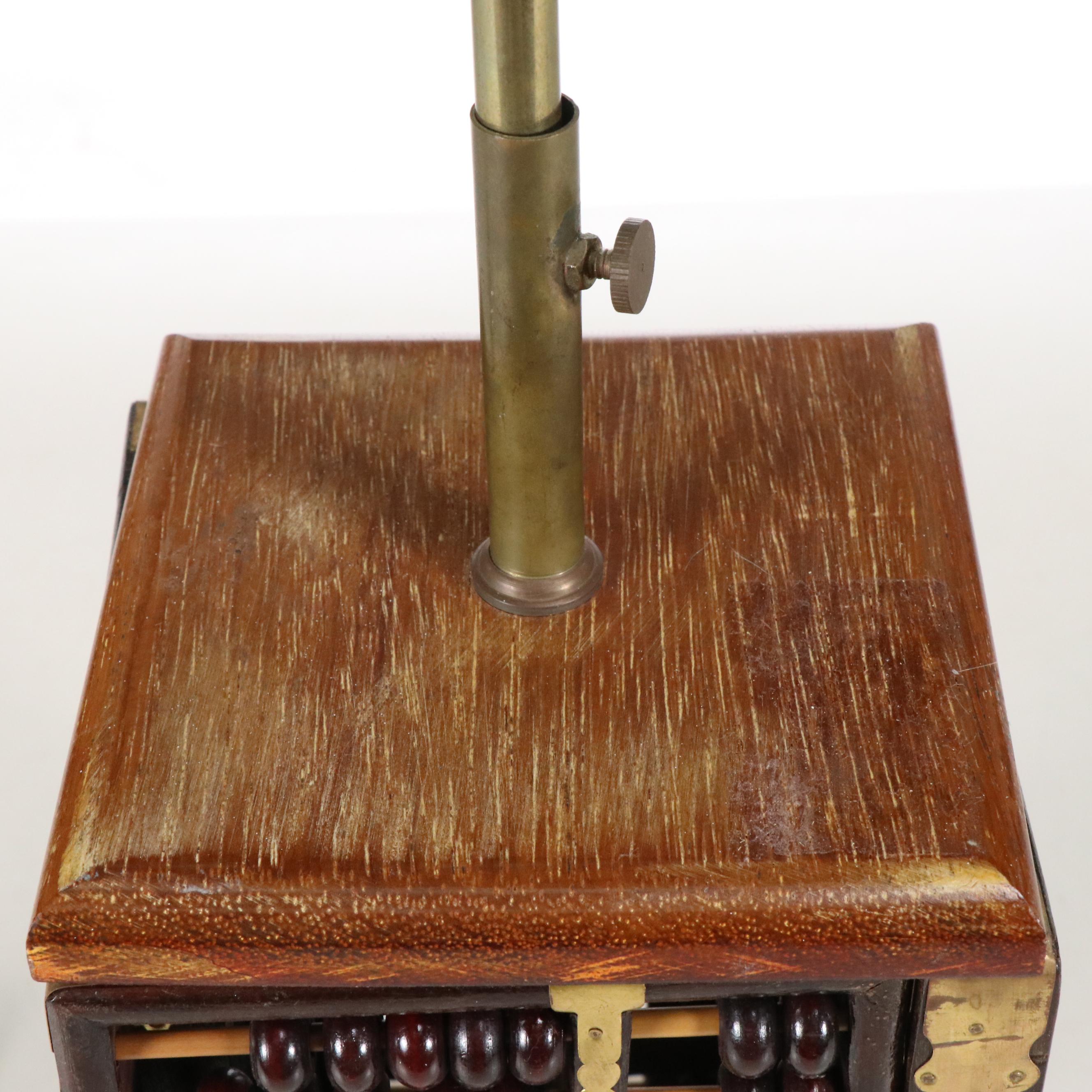 Chinese Palm Wood and Cherry Finish Wooden Abacus Table Lamp