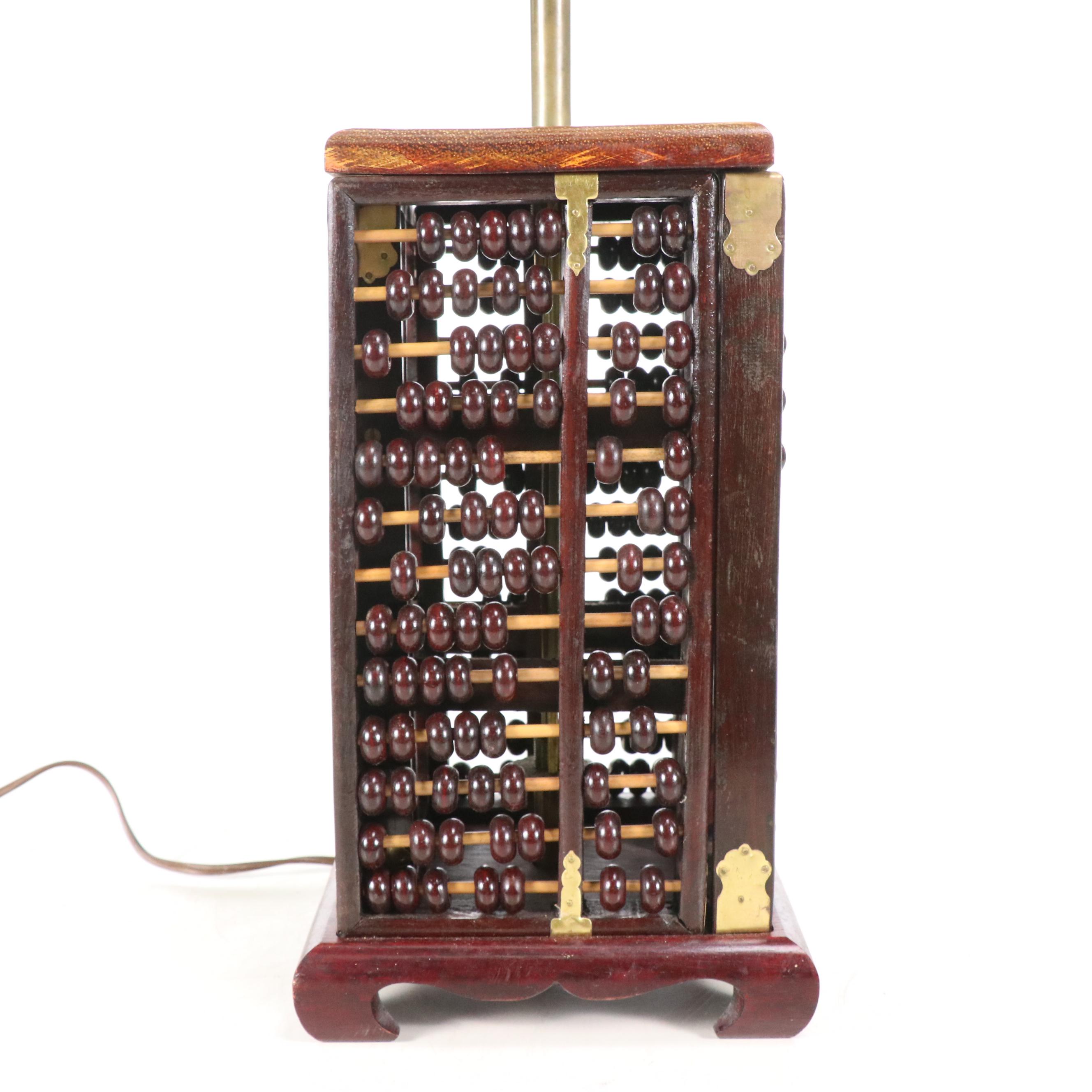 Chinese Palm Wood and Cherry Finish Wooden Abacus Table Lamp