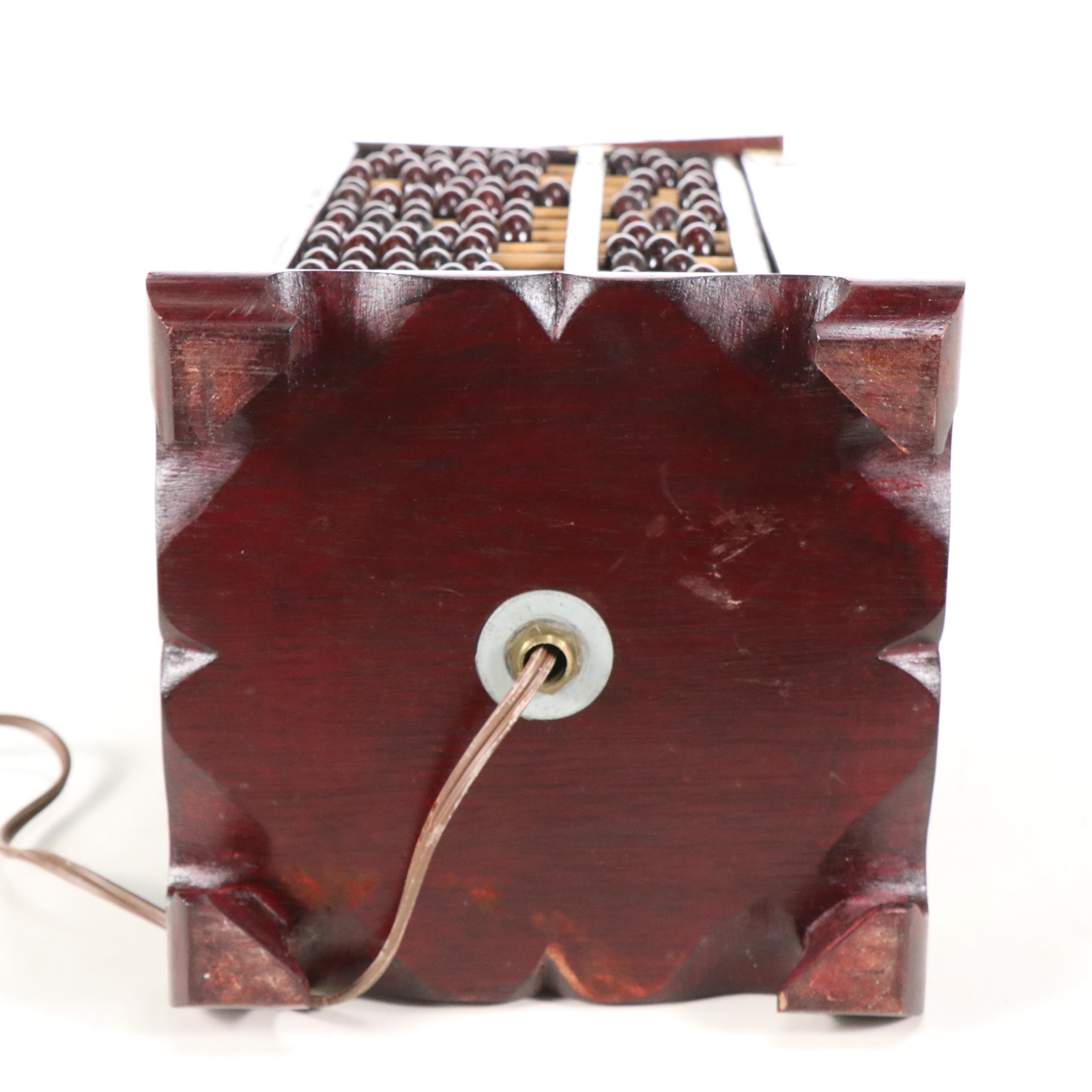 Chinese Palm Wood and Cherry Finish Wooden Abacus Table Lamp