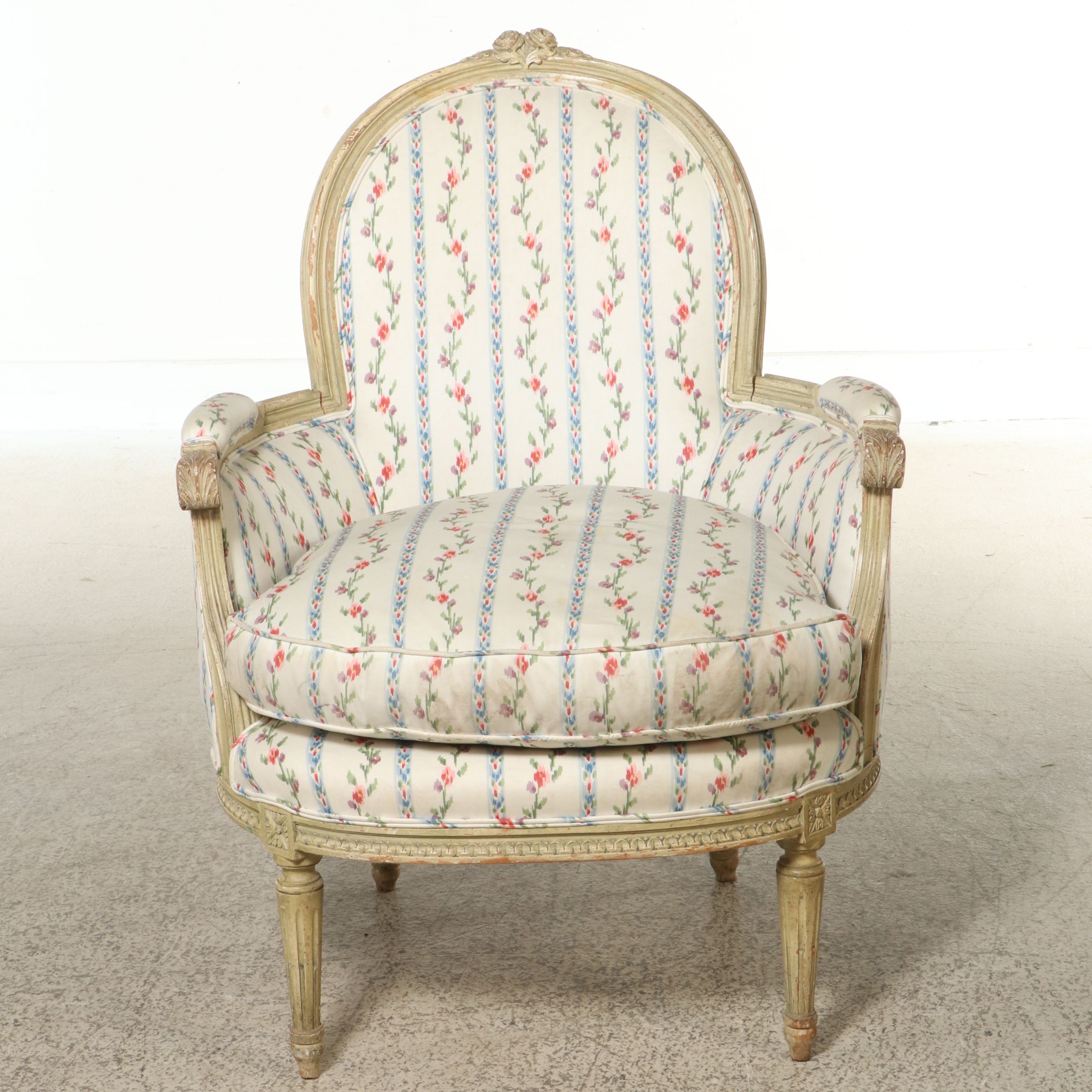 Brunschwig & Fils Louis XVI Style Painted Wood Bergère, Late 20th Century