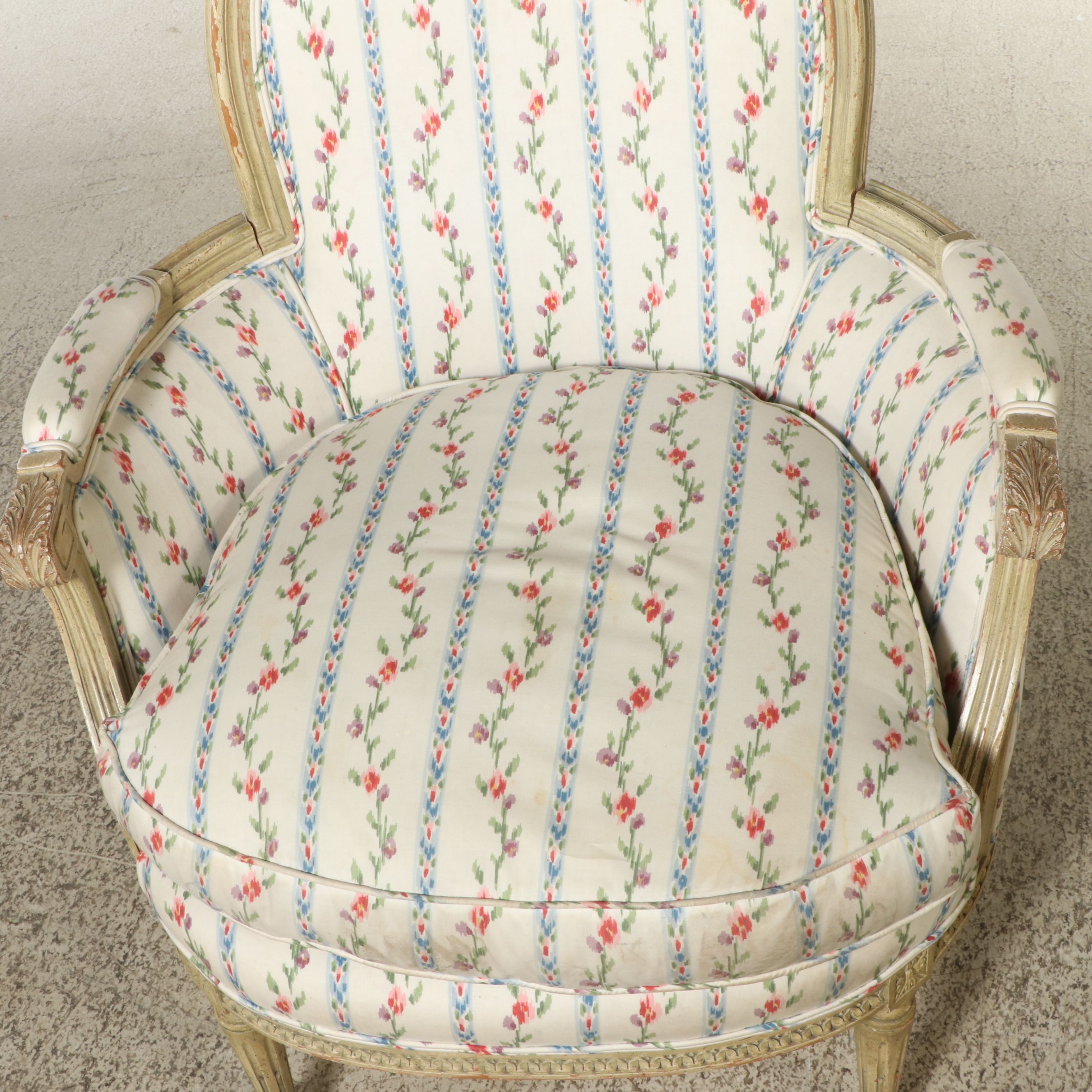 Brunschwig & Fils Louis XVI Style Painted Wood Bergère, Late 20th Century