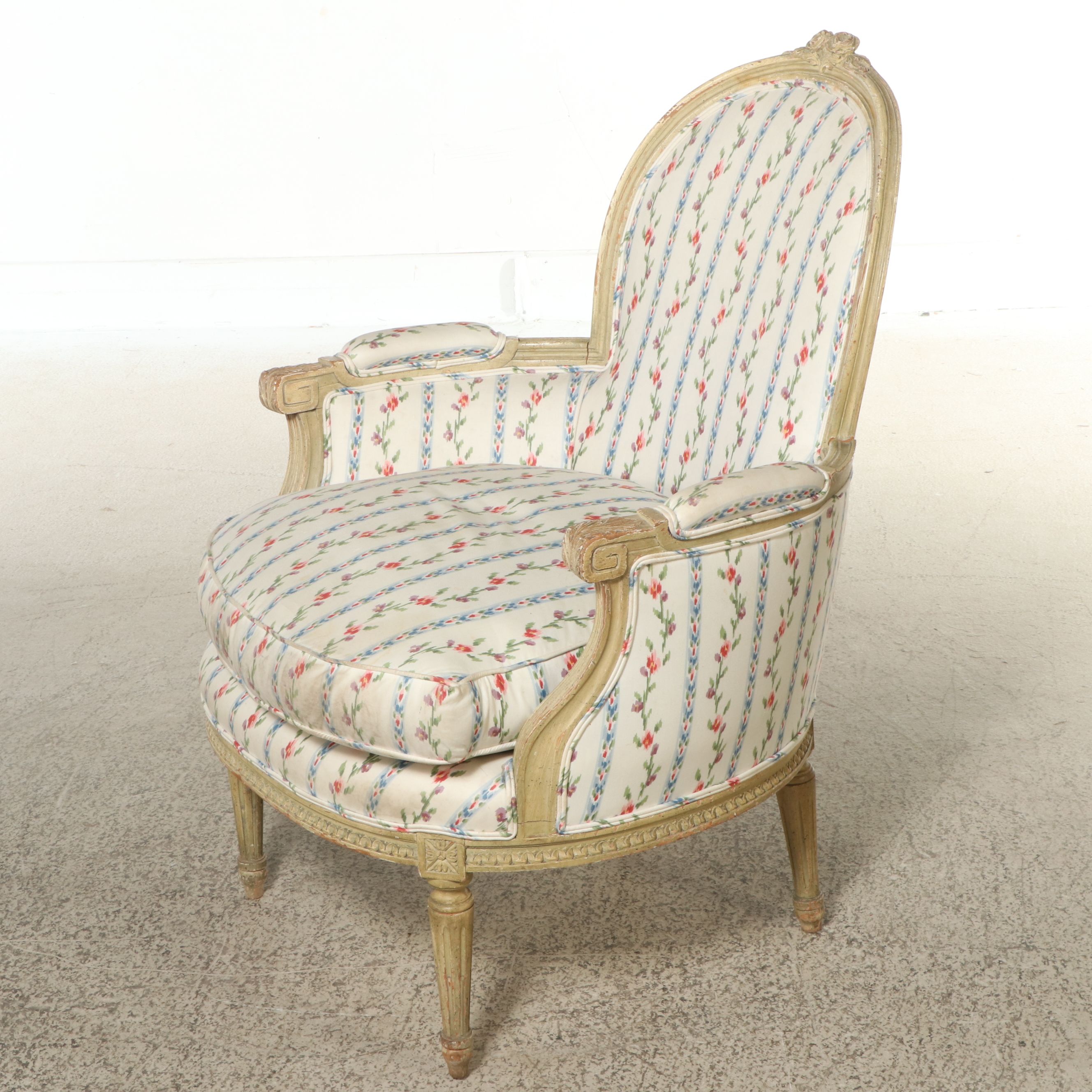 Brunschwig & Fils Louis XVI Style Painted Wood Bergère, Late 20th Century