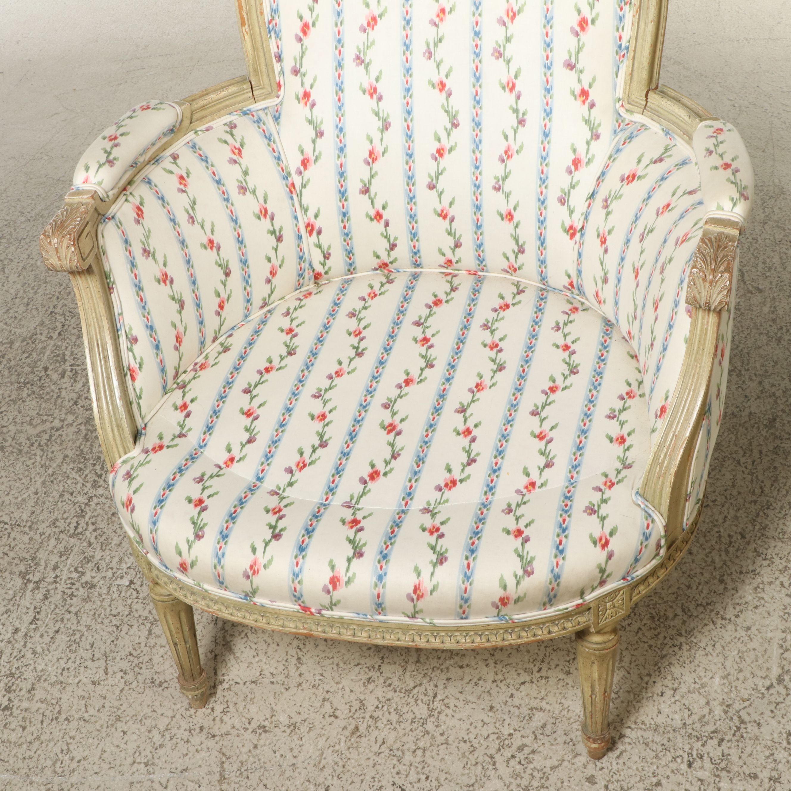 Brunschwig & Fils Louis XVI Style Painted Wood Bergère, Late 20th Century