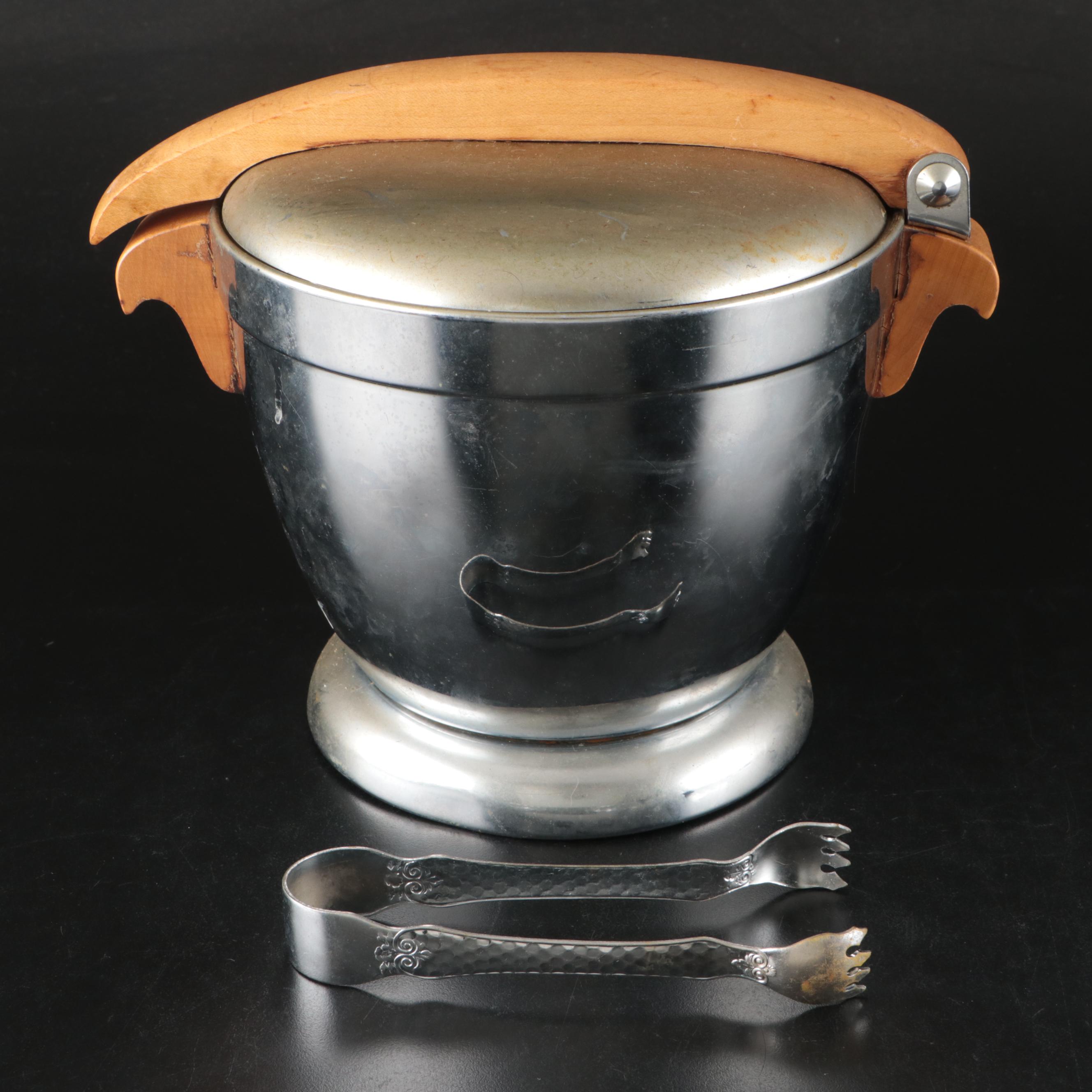 Manning-Bowman & Co. Silver Finish Ice and Wood Handled Bucket