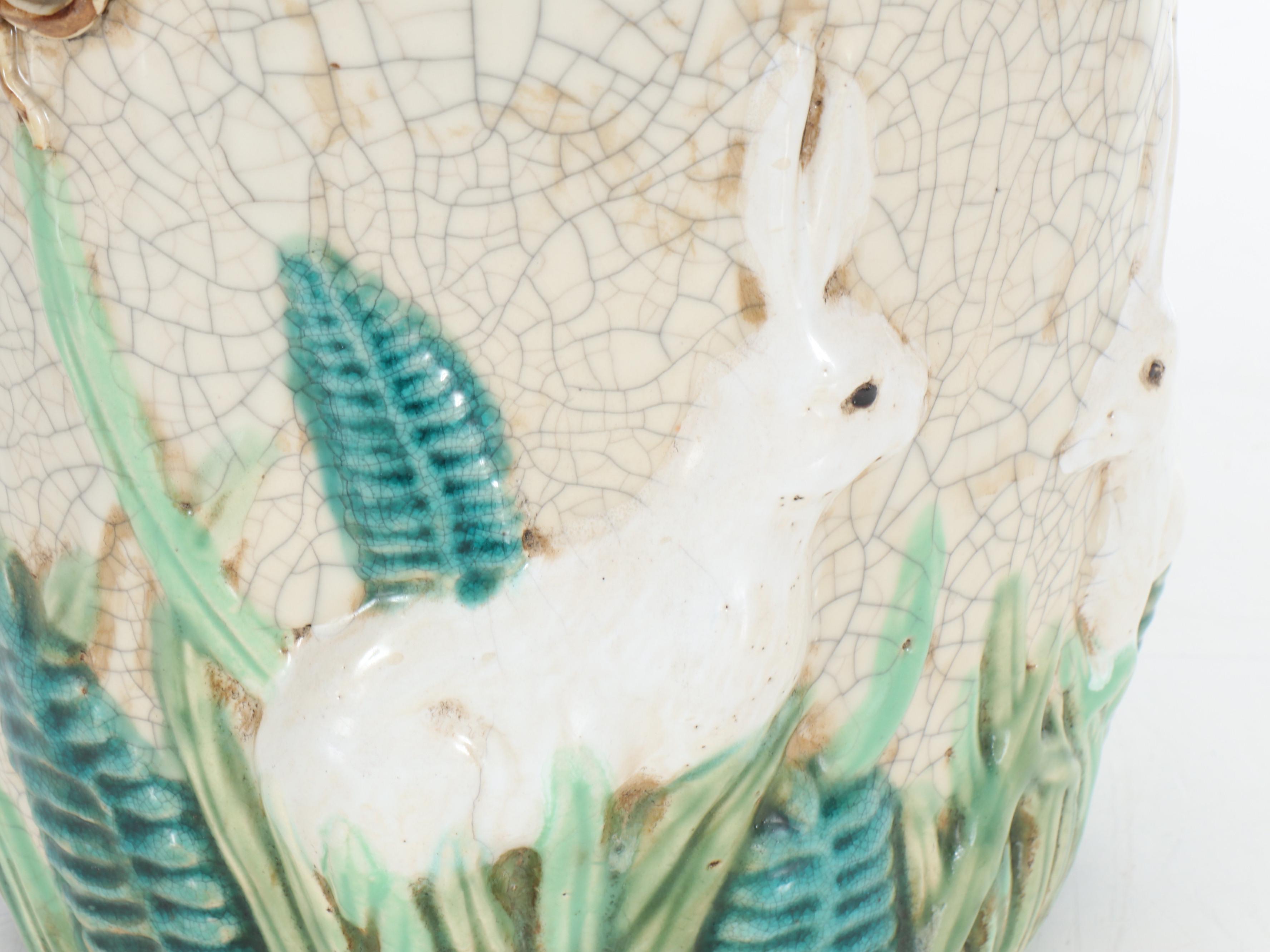Grapevine and Rabbit Ceramic Vase