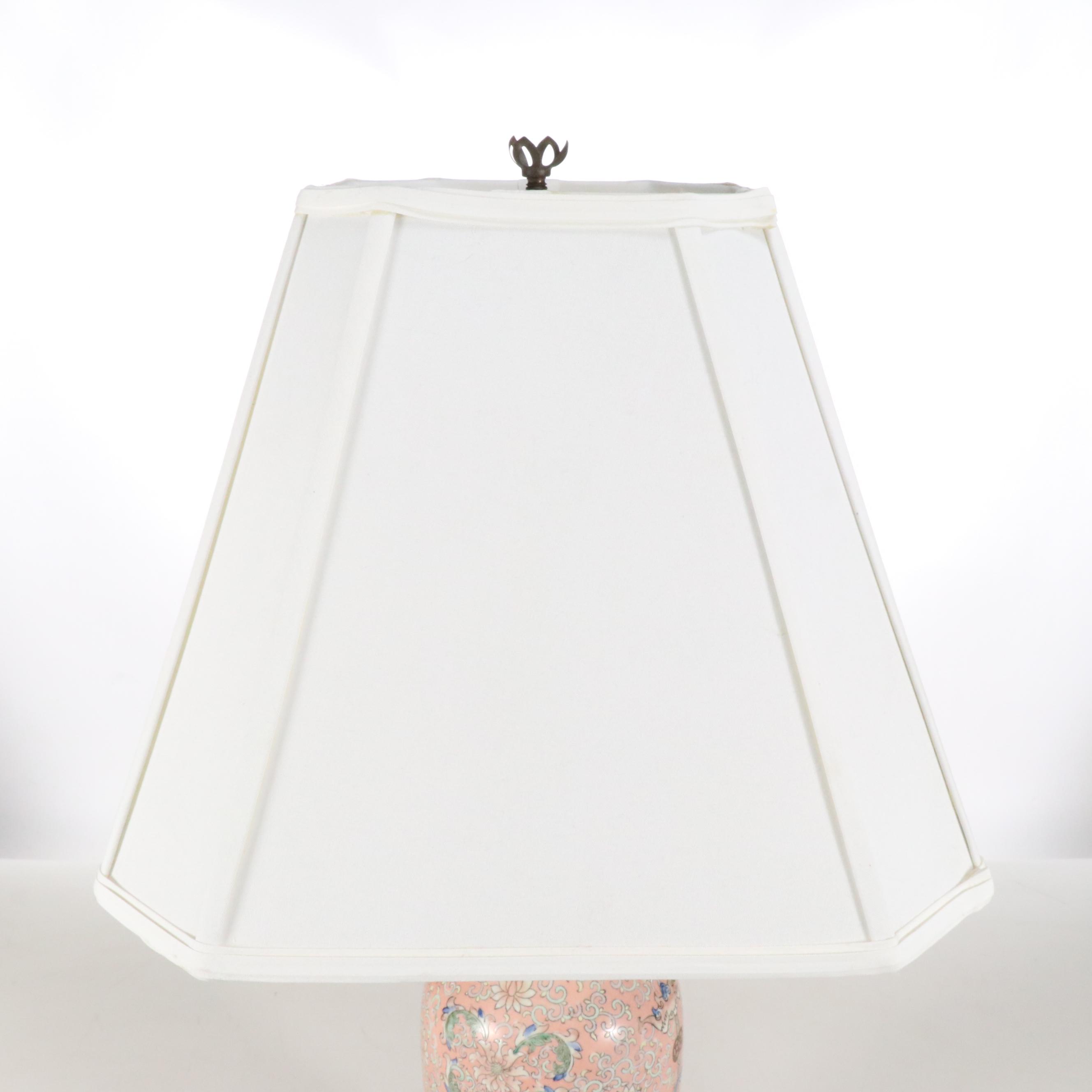 Chinese Porcelain Famille Rose Peach Ground Vase Table Lamp