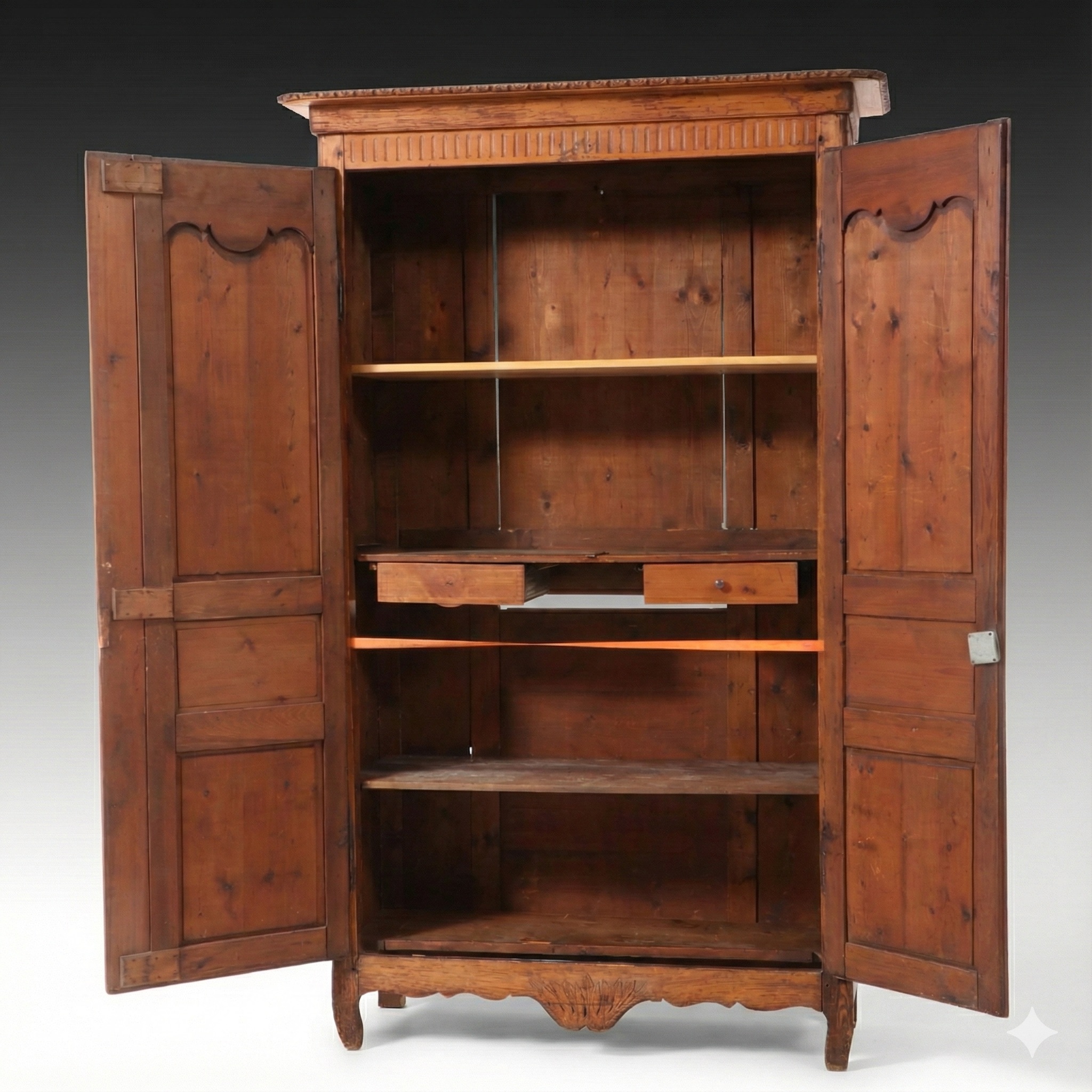 French Provincial Carved Pine "Wedding" Armoire, 19th Century