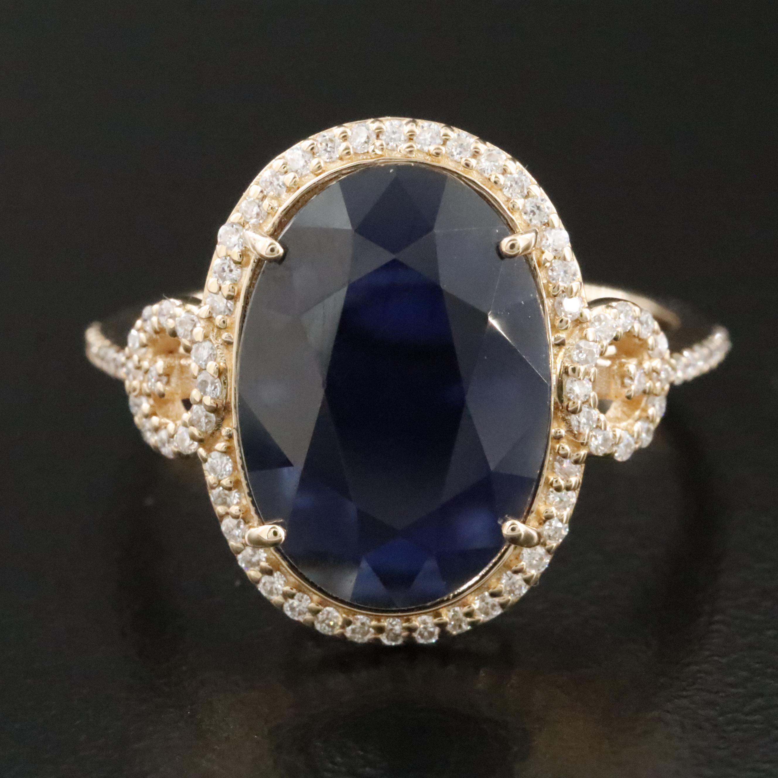 14K 3.33 CT Sapphire and Moissanite Ring with IGI Jewelry Report