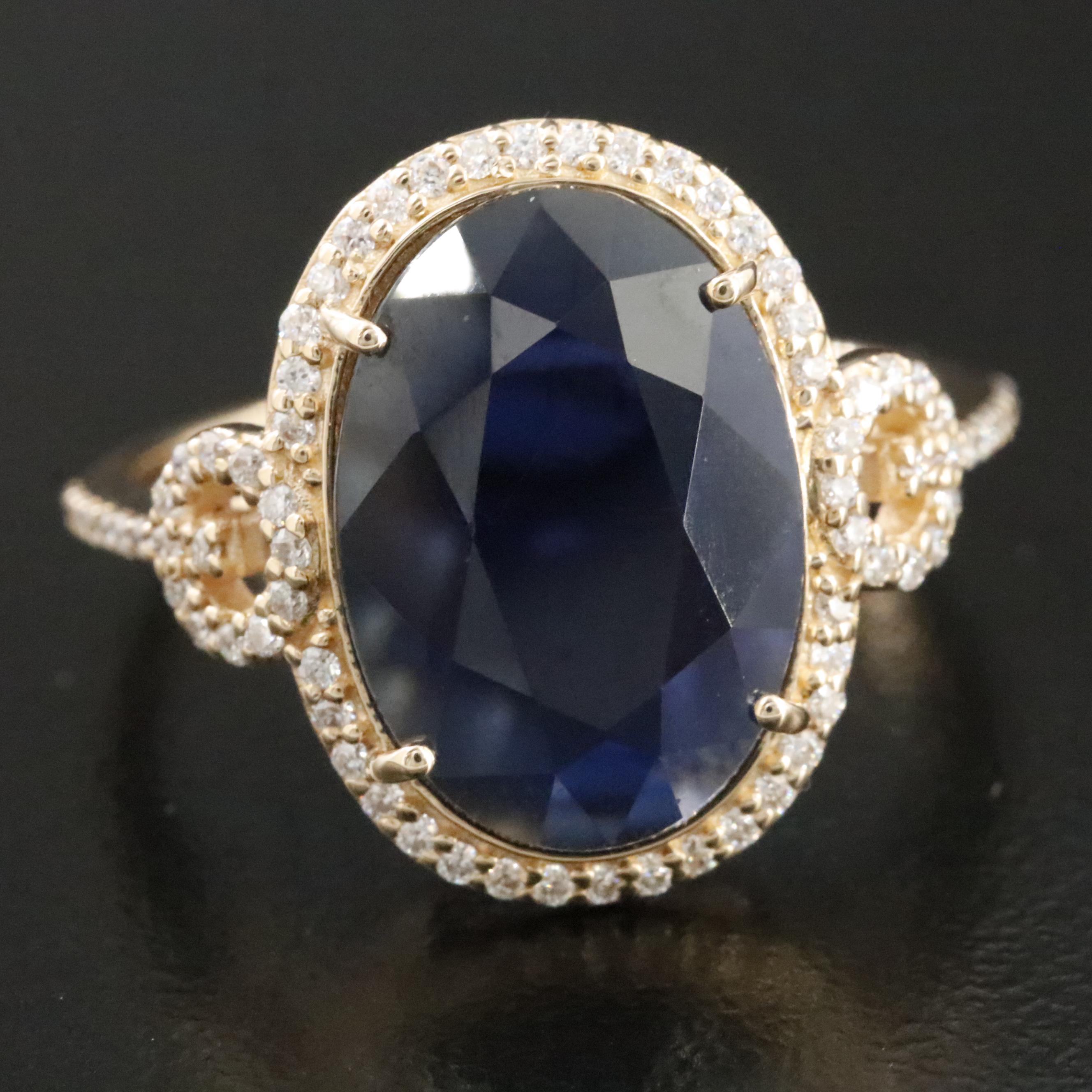 14K 3.33 CT Sapphire and Moissanite Ring with IGI Jewelry Report
