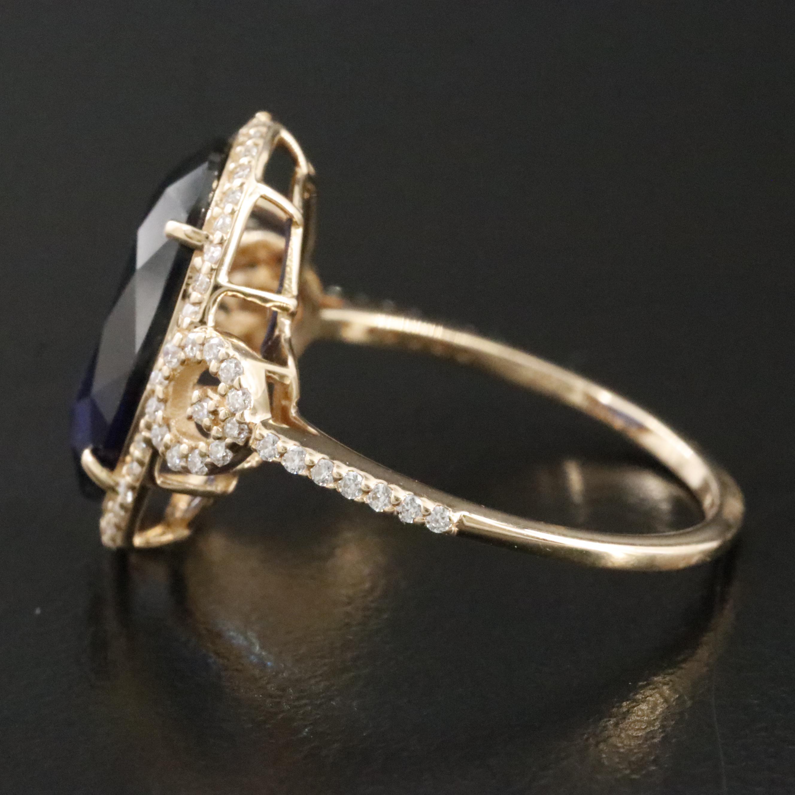 14K 3.33 CT Sapphire and Moissanite Ring with IGI Jewelry Report