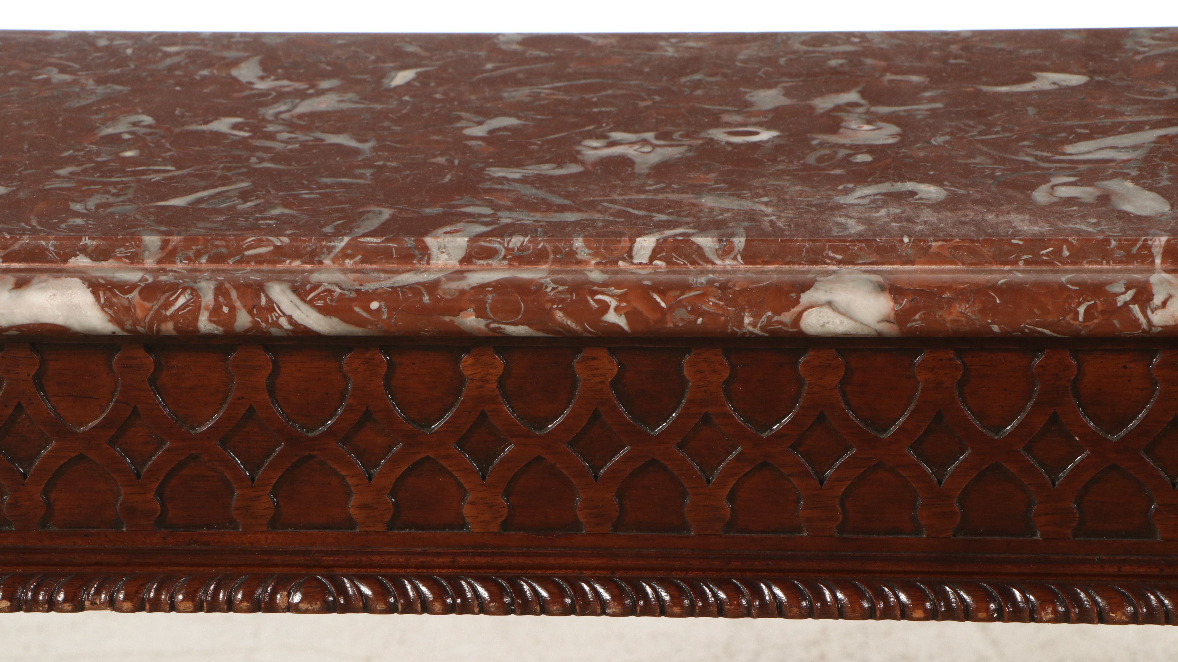 Henredon Chippendale Style Marble Top Mahogany Console Table, Late 20th Century