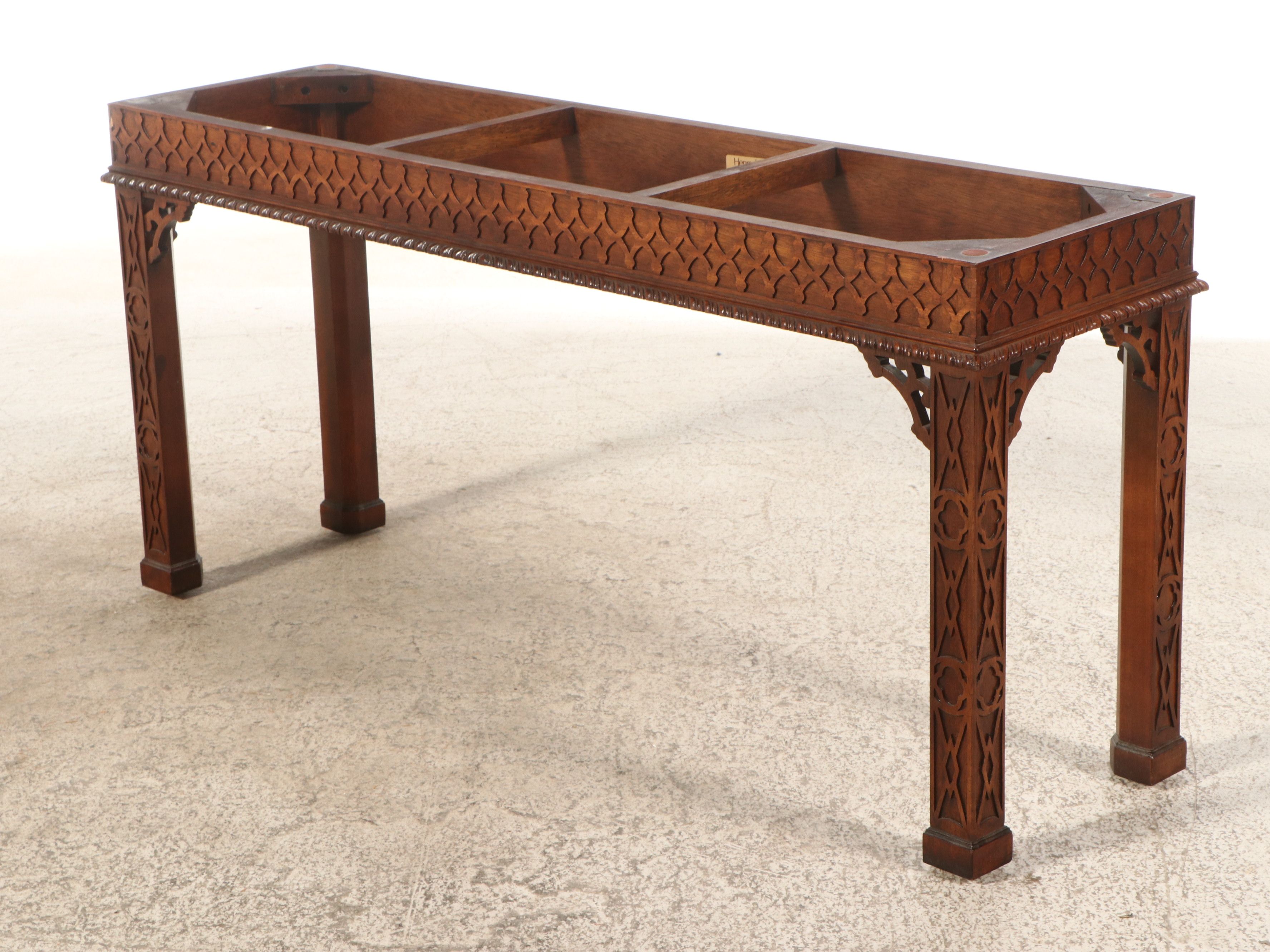 Henredon Chippendale Style Marble Top Mahogany Console Table, Late 20th Century