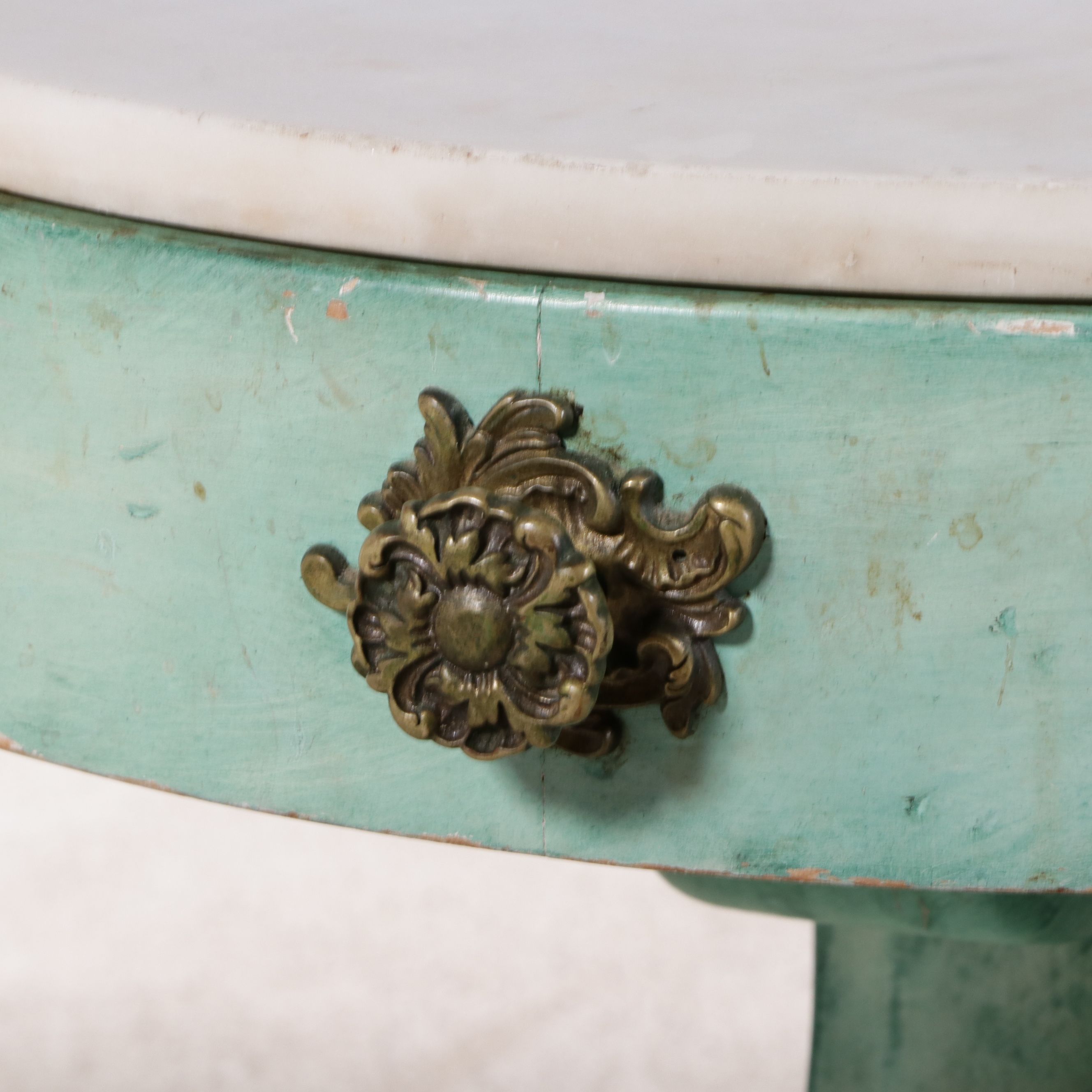 Art Deco Single-Drawer Accent Tables with Marble Top with Vanderbilt Provenance