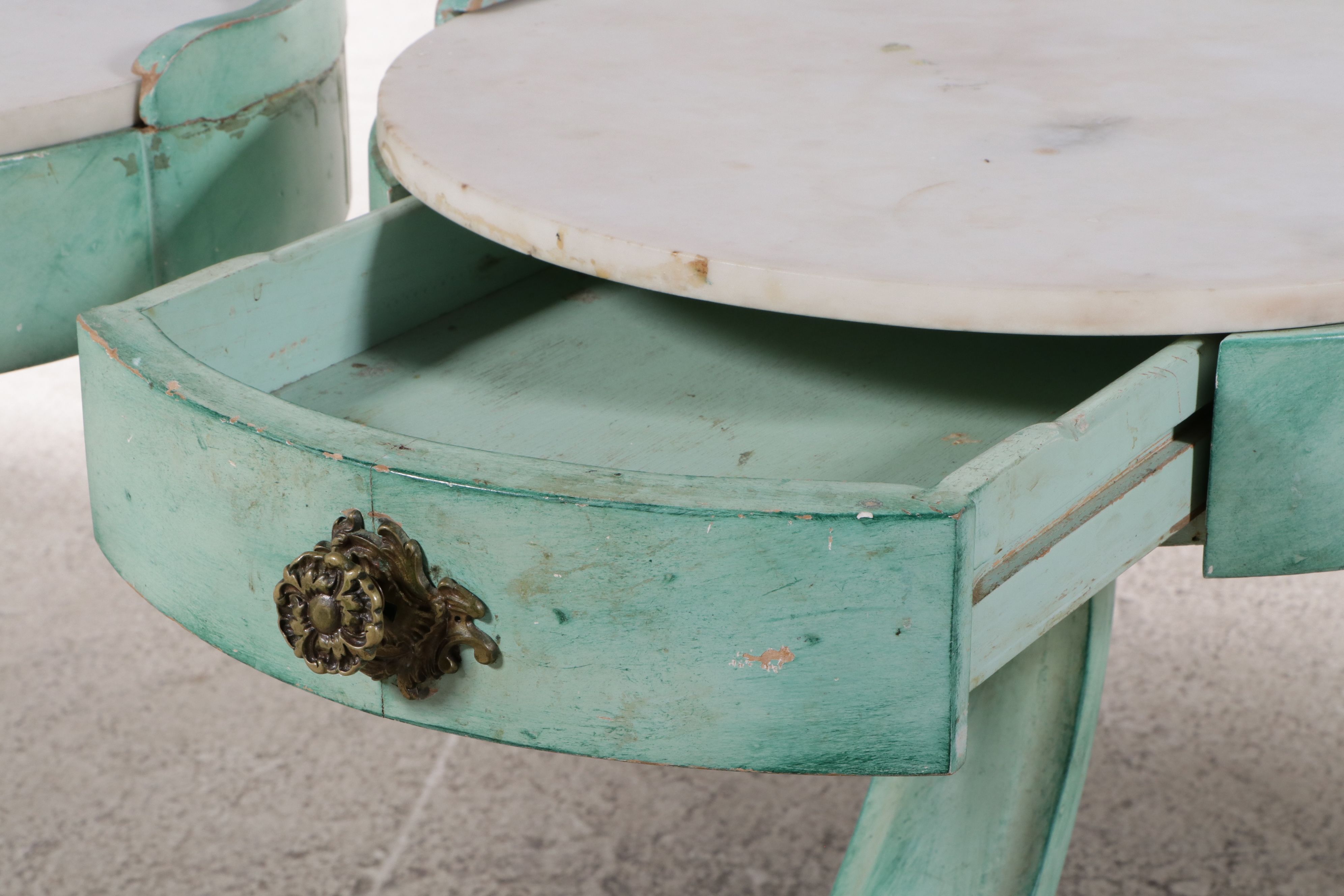 Art Deco Single-Drawer Accent Tables with Marble Top with Vanderbilt Provenance