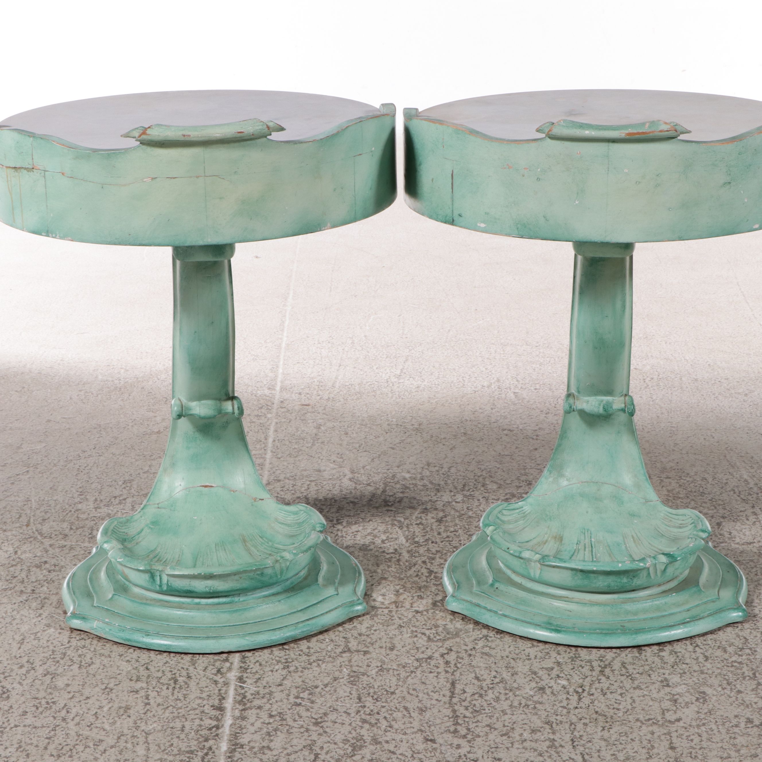 Art Deco Single-Drawer Accent Tables with Marble Top with Vanderbilt Provenance