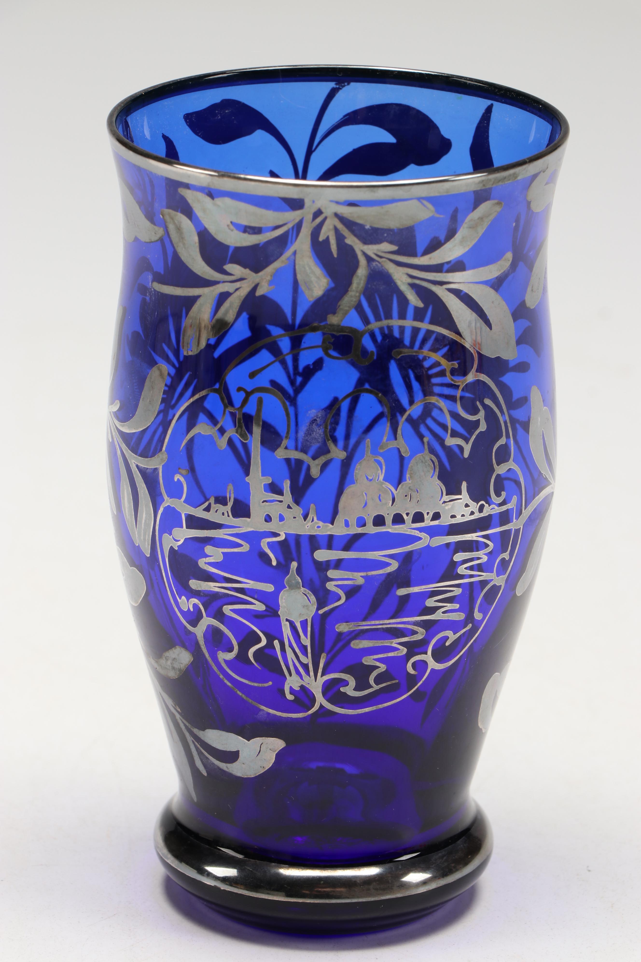 Handblown Blue Glass Chrome Finish Tumblers