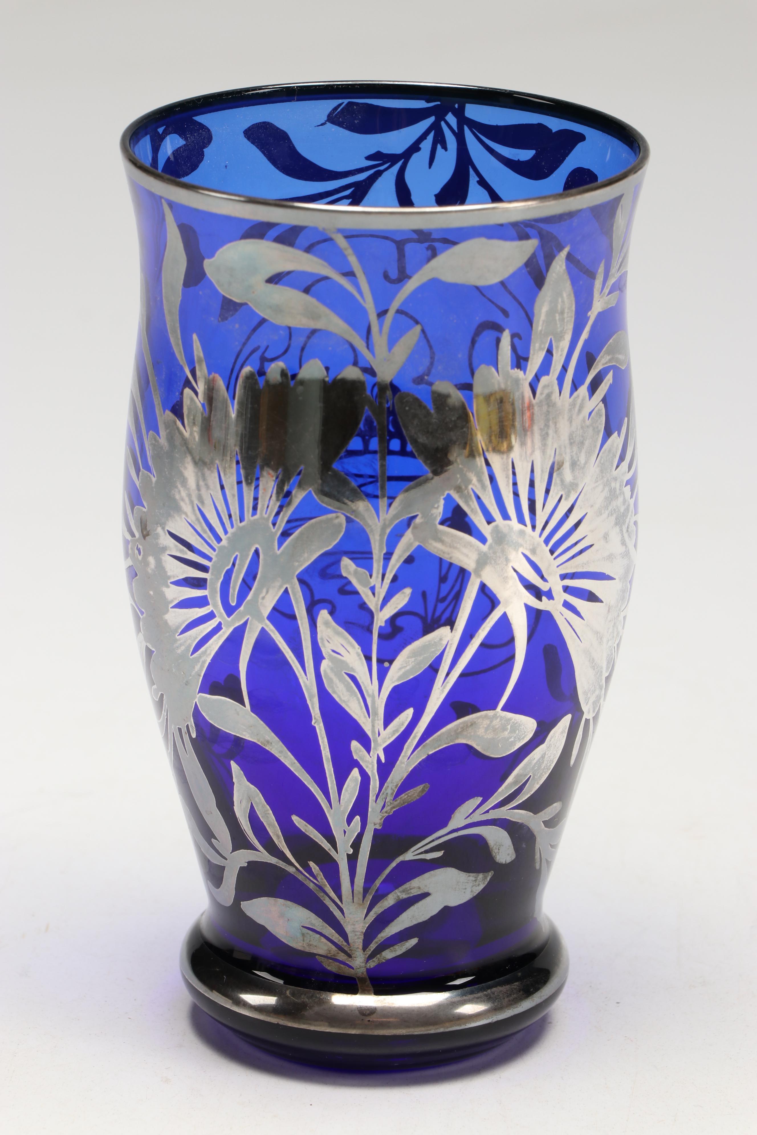 Handblown Blue Glass Chrome Finish Tumblers