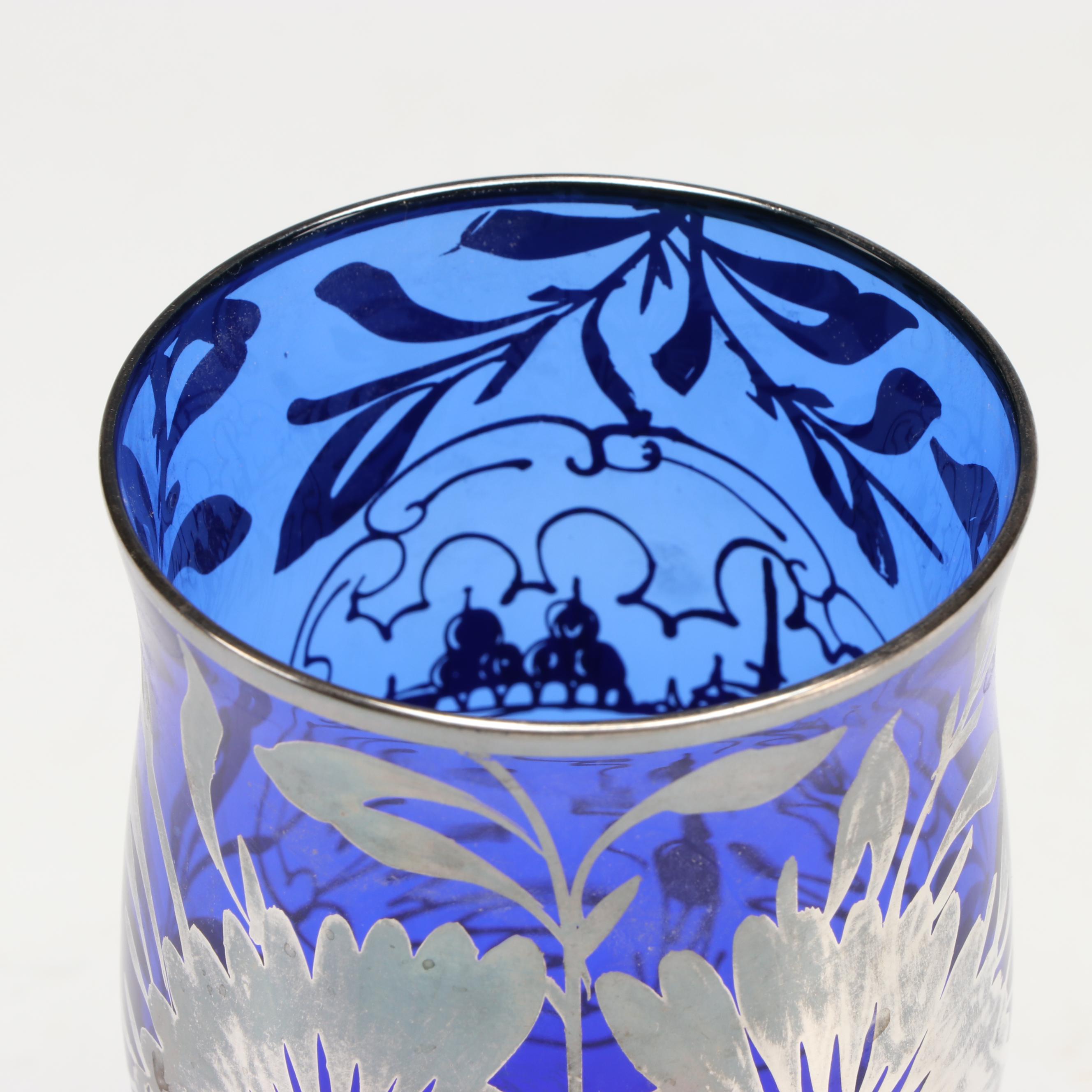 Handblown Blue Glass Chrome Finish Tumblers