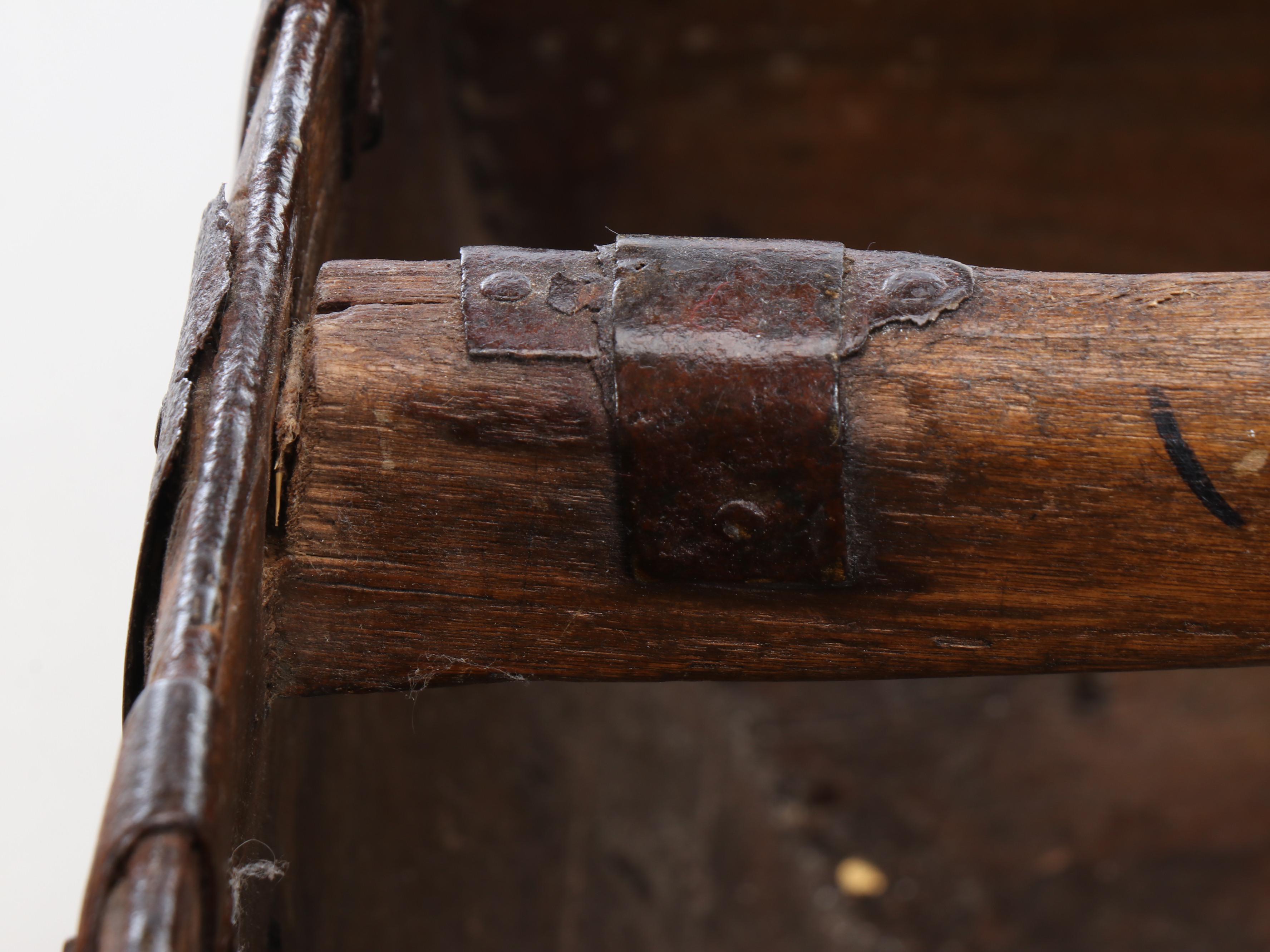 Chinese Wooden Grain Bucket with Burl Carved Basket