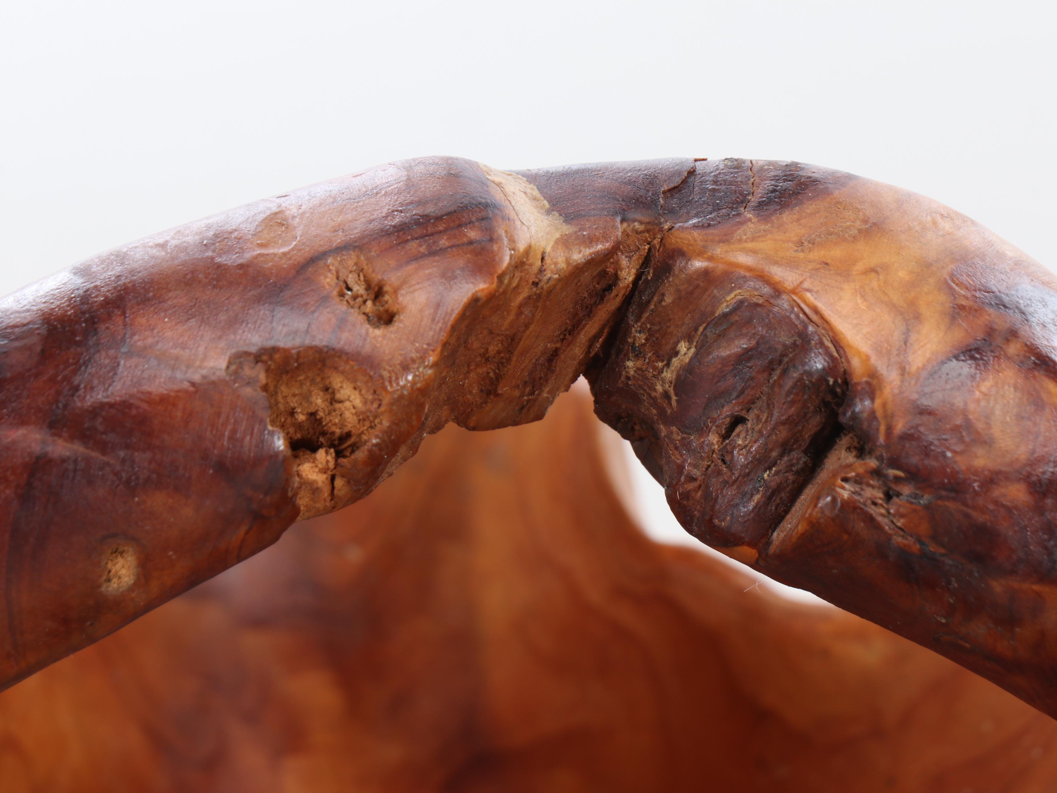 Chinese Wooden Grain Bucket with Burl Carved Basket