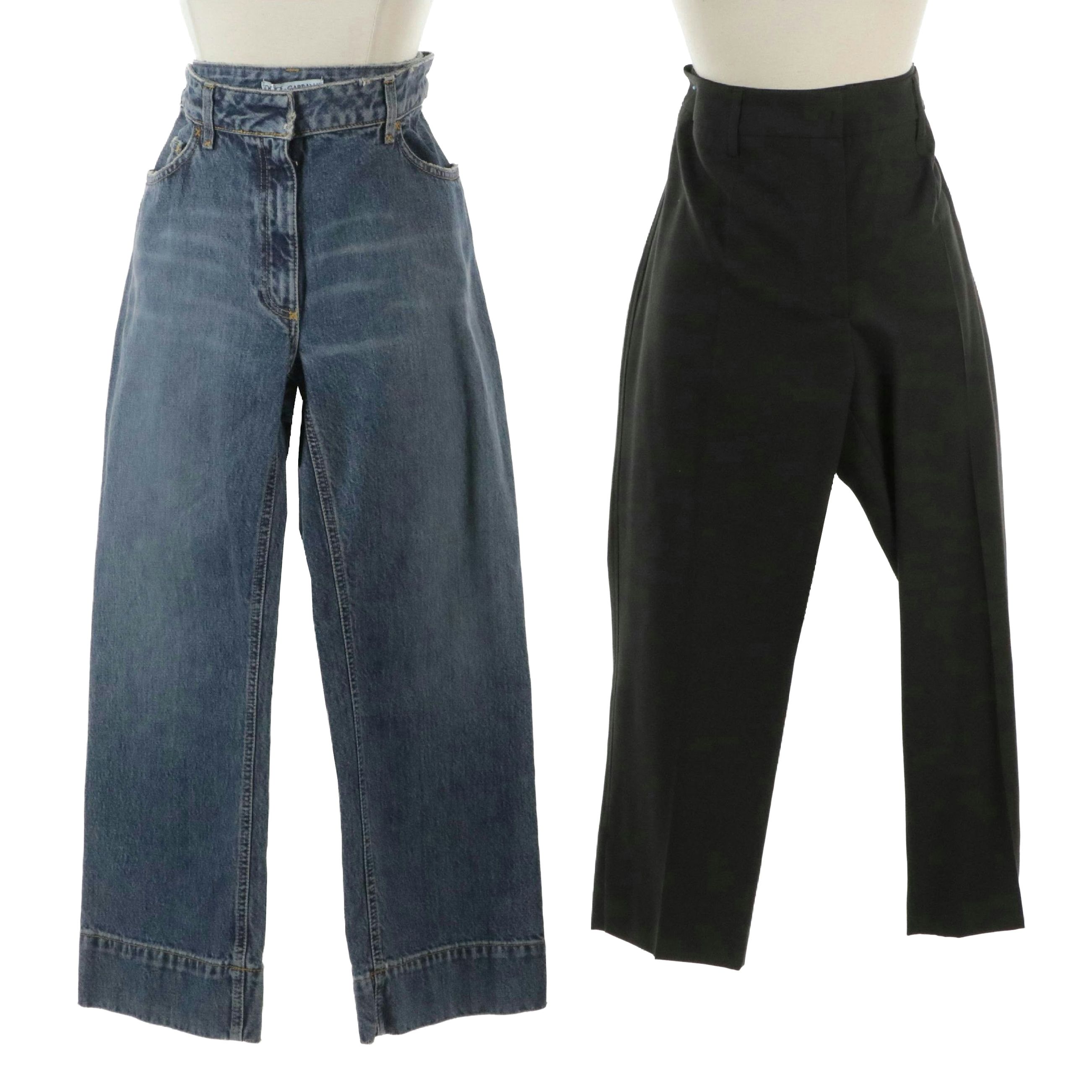 Dolce & Gabbana Blue Denim Jeans with Wool and Silk Blend Cropped Trousers