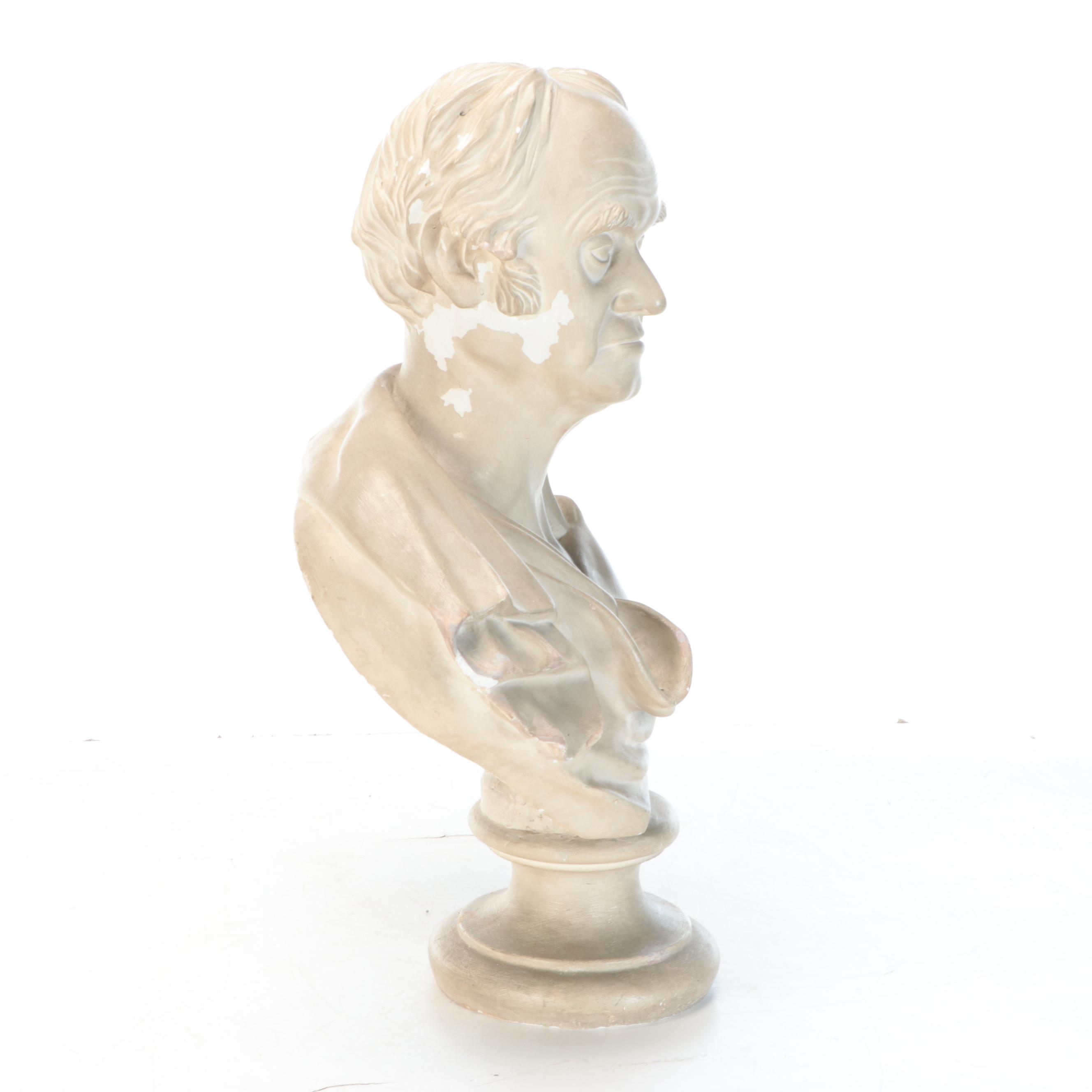 Joanna Quiner Painted Cast Plaster Bust of Man "Robert Rantoul," Circa 1841